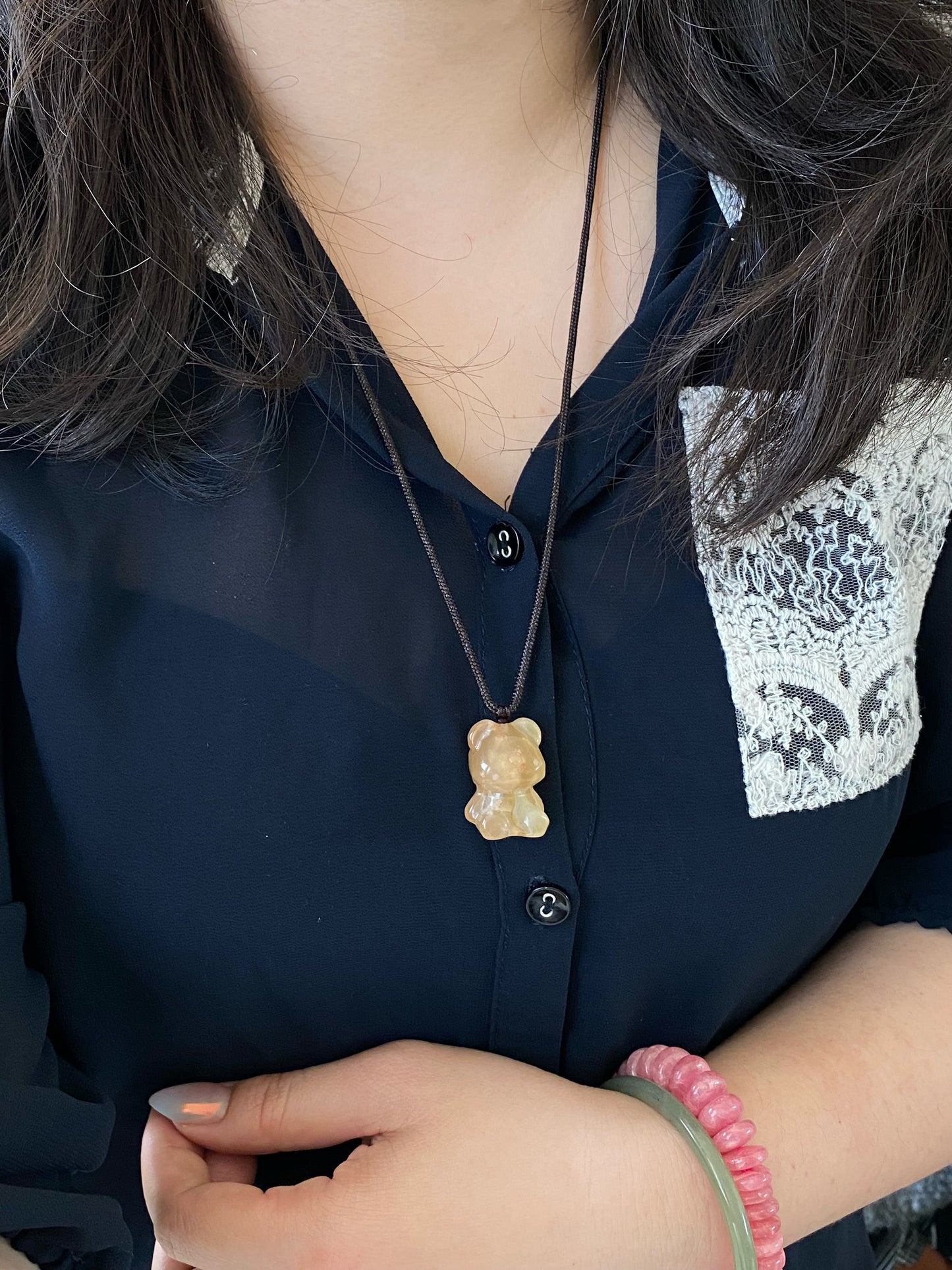 Natural flower agate faceted cut bear necklace pendant-beads bear-Sakura Agate-Stimulating Creativity-gift for her-gift for him