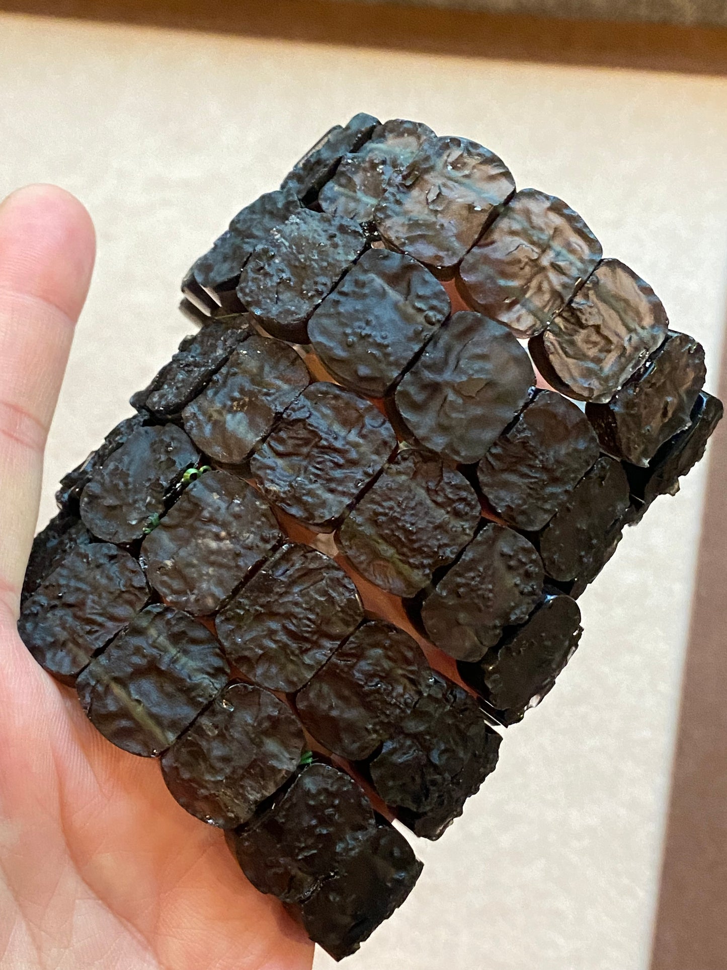 Natural Raw Cintamani Saffordite Tektite bangle Bracelet, wishing stone, Saffordite Tektites, Arizona Tektitest Rectangle beads