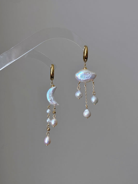 Cloud  Moon Light Baroque Pearl Necklace Pendant Dangling Earrings Multi-Wear Jewelry