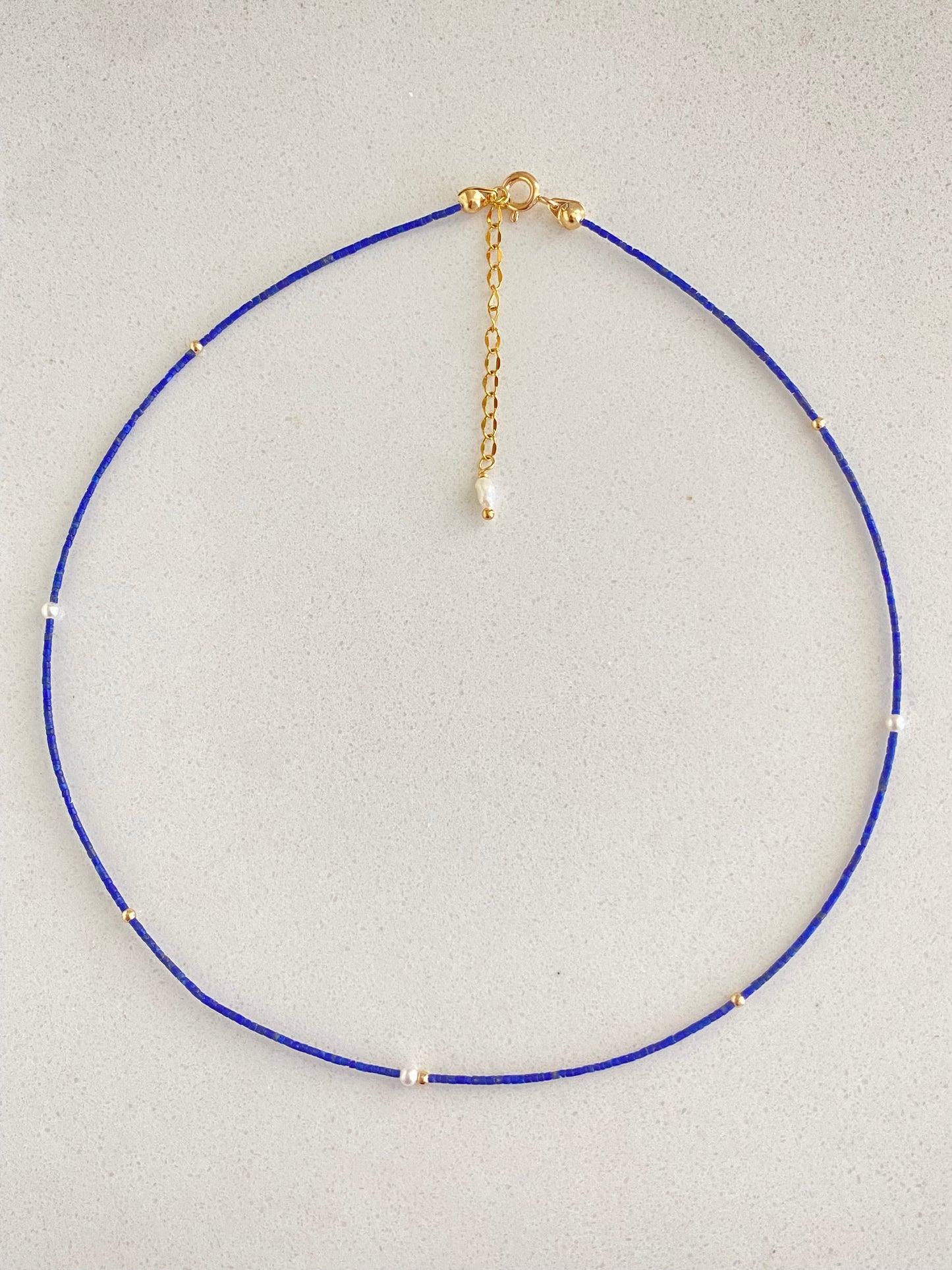 Unique found 1mm Lapis Lazuli  Tiny Pearl Choker Necklace Dainty Minimalist Beaded Necklace  Dainty Layering Necklace ultra thin choker