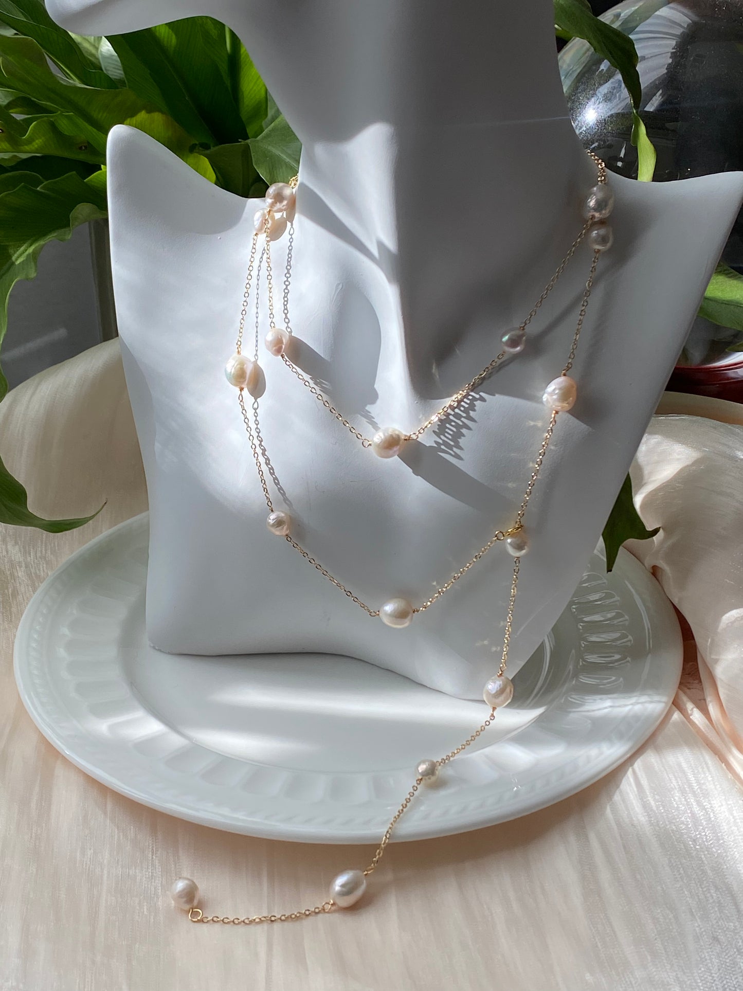 freshwater Starry Cascade baroque Pearl Necklace - Versatile Elegance with Multiple Styling Options