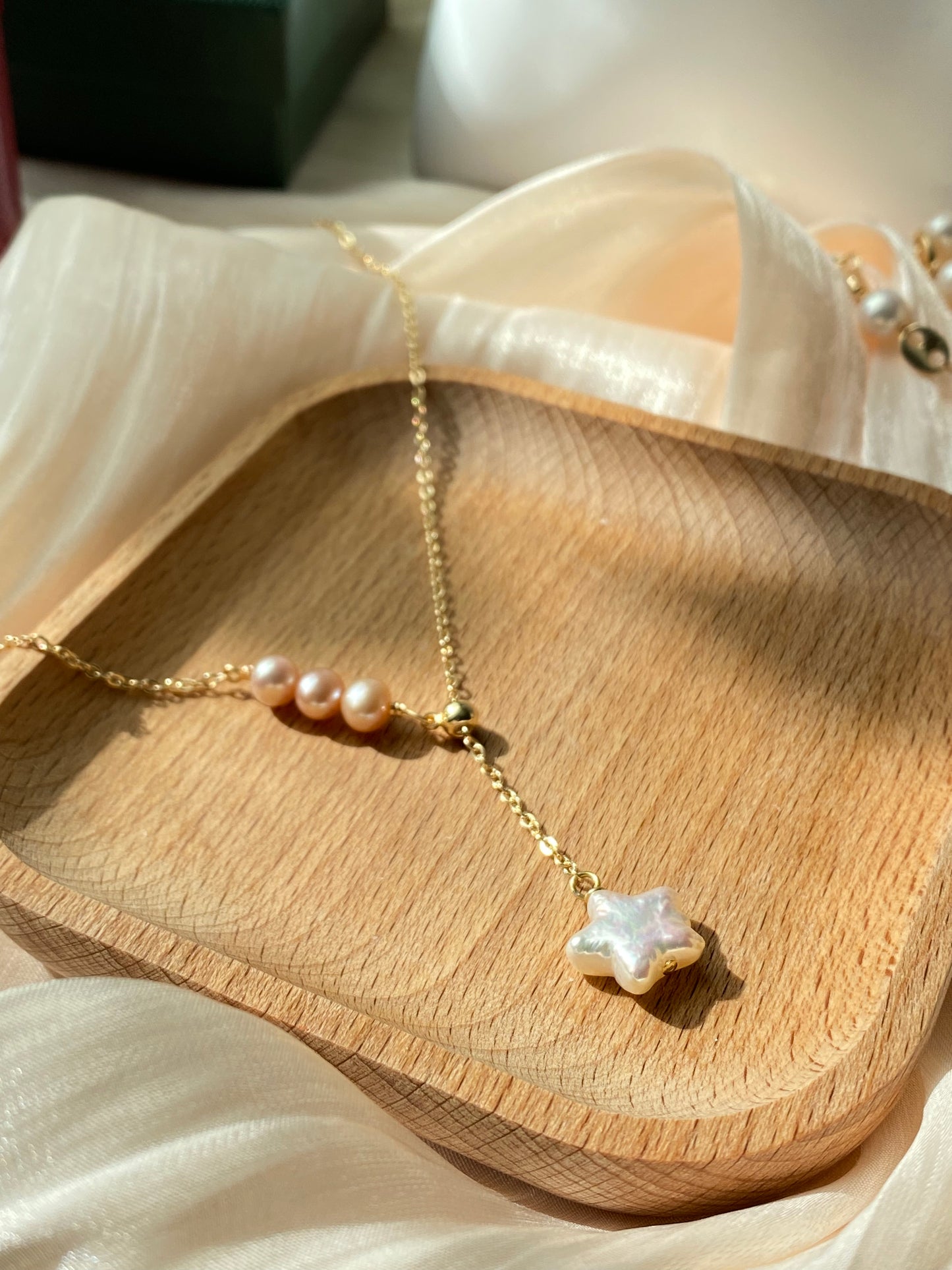 Natural freshwater baroque pearl star slice length necklace,christmas gift,gift for her