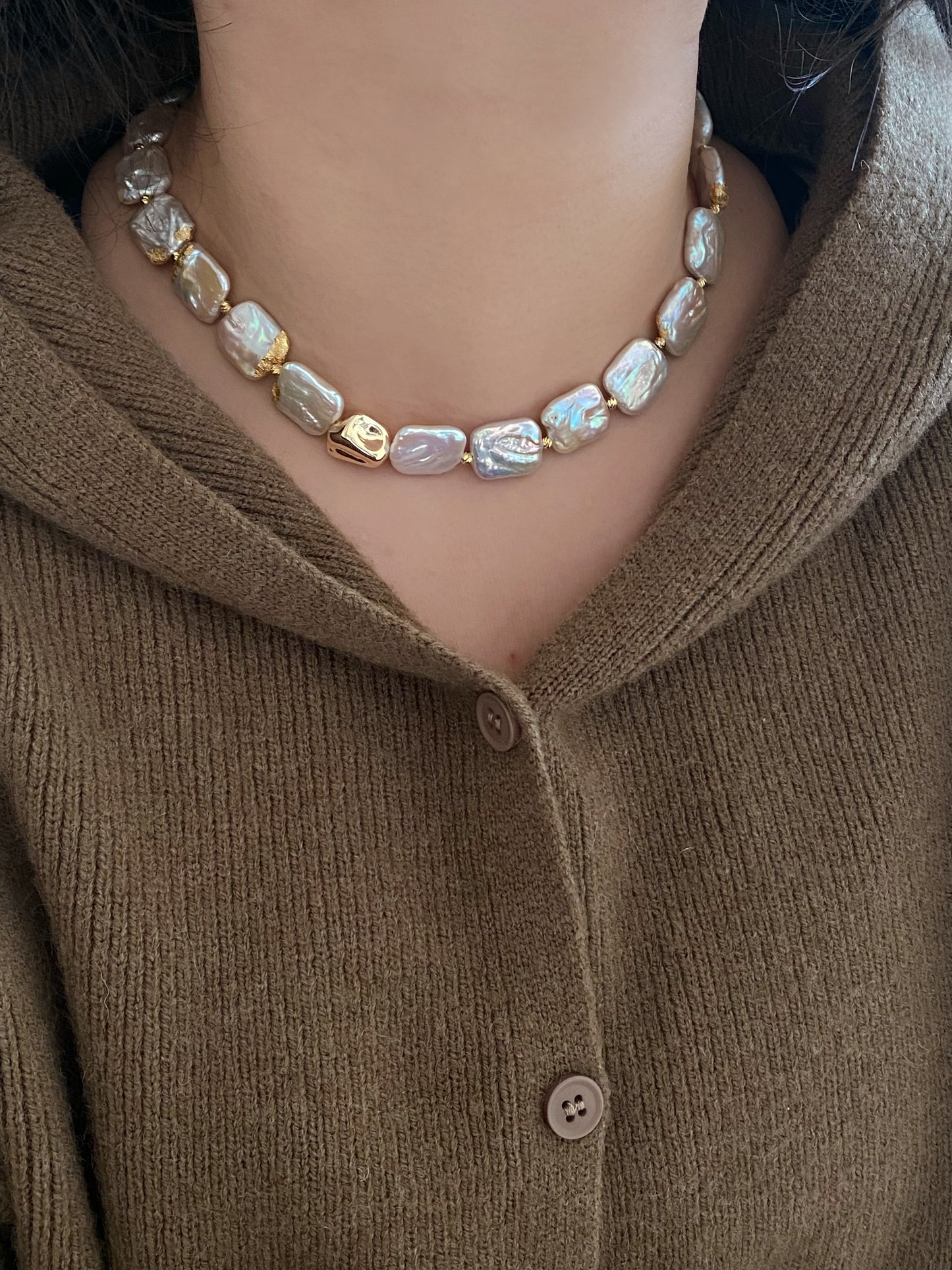 Natural freshwater baroque pearl square shape with real gold plated multiple use necklace-gift for her anniversary gift