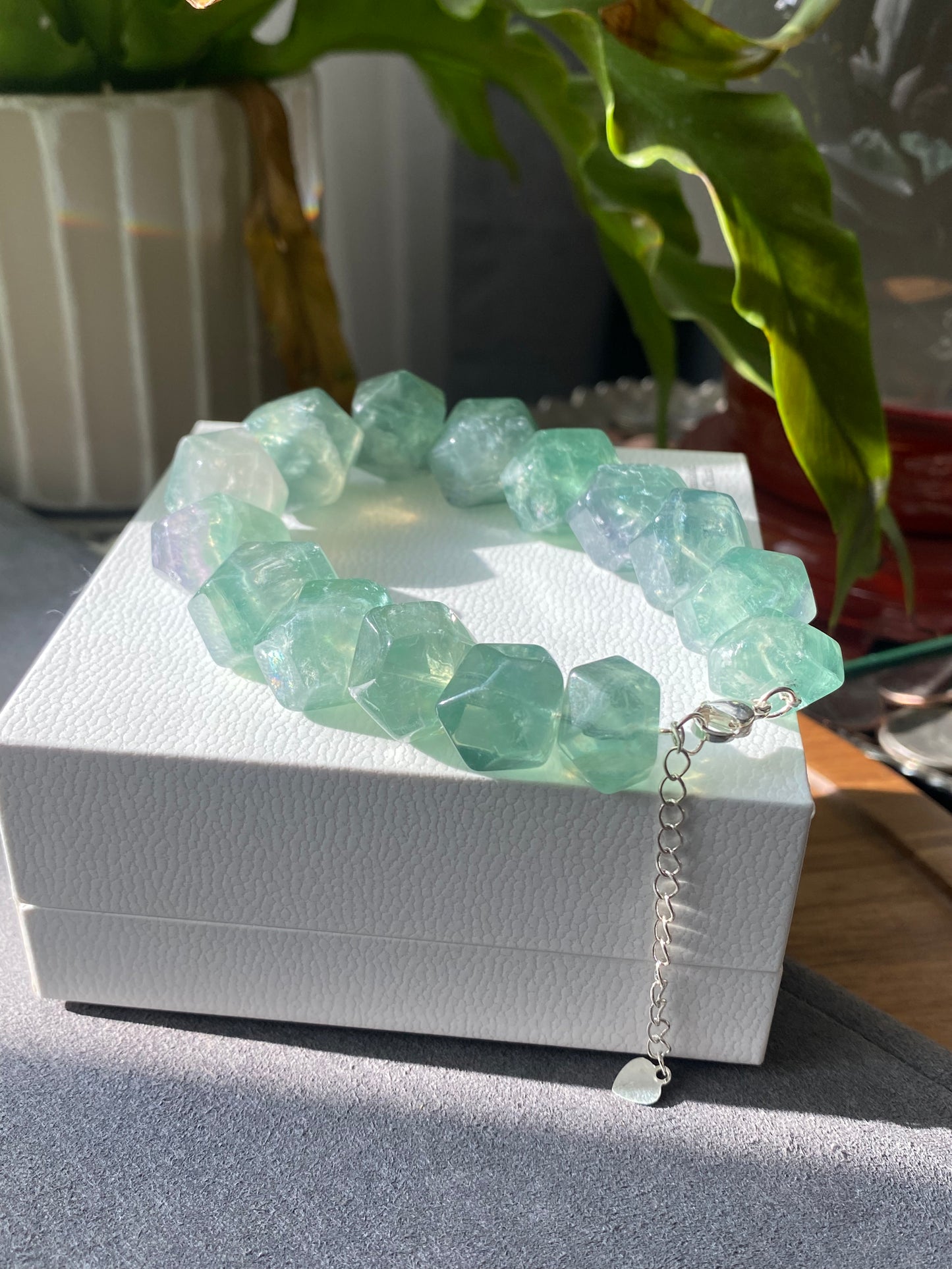 Natural Huge Faceted Fluorite Bracelet - Faceted Raw Stone for Clarity & Protection Healing