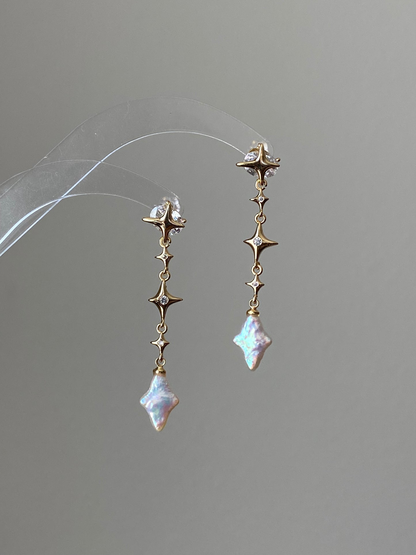 Dainty elegant Dreamworld Baroque cross star Pearl Drop Earring