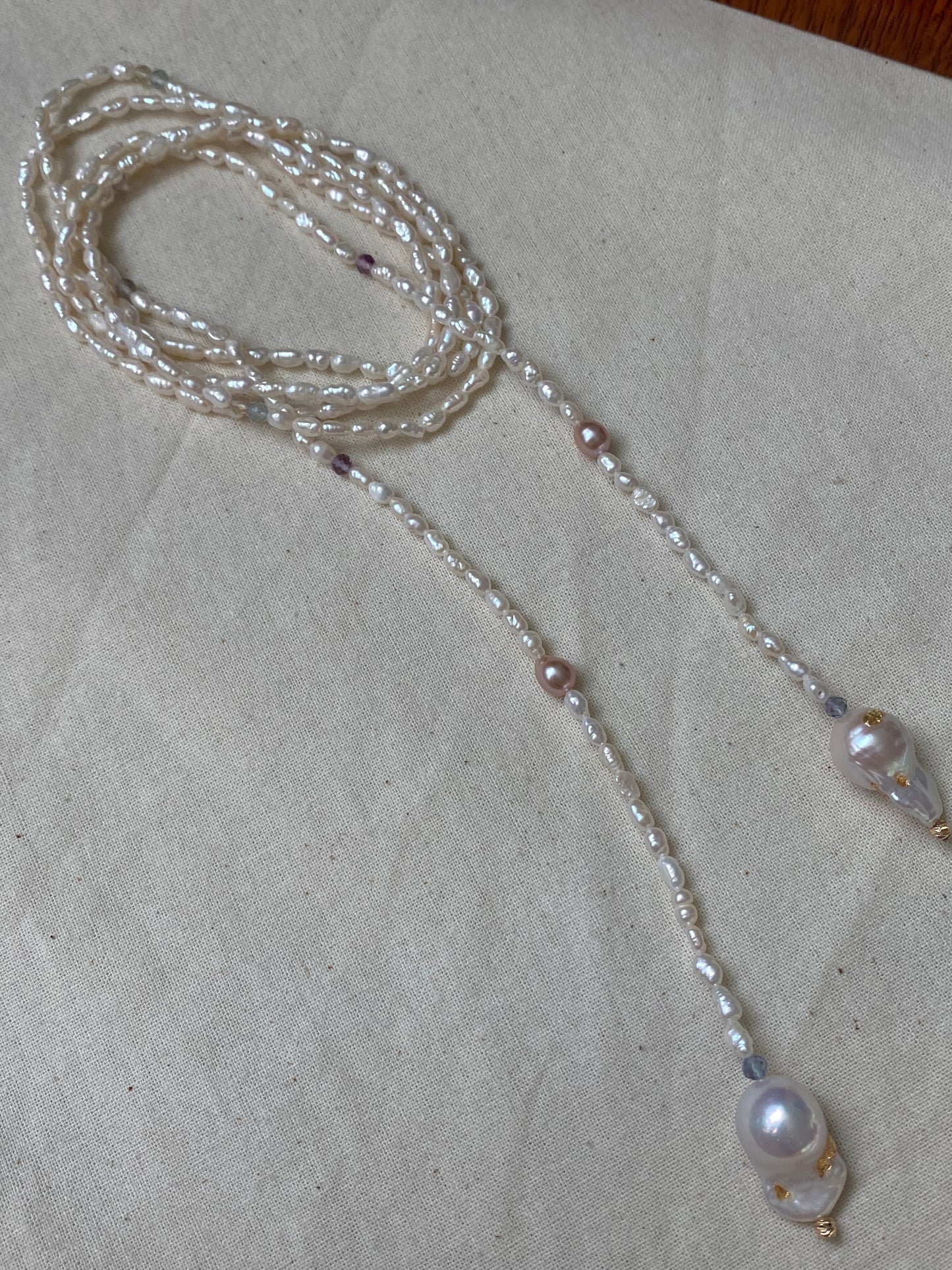 Handmade Freshwater Baroque Pearl Long Necklace 47" Multi-Way Wrap Lariat Pearl Necklace
