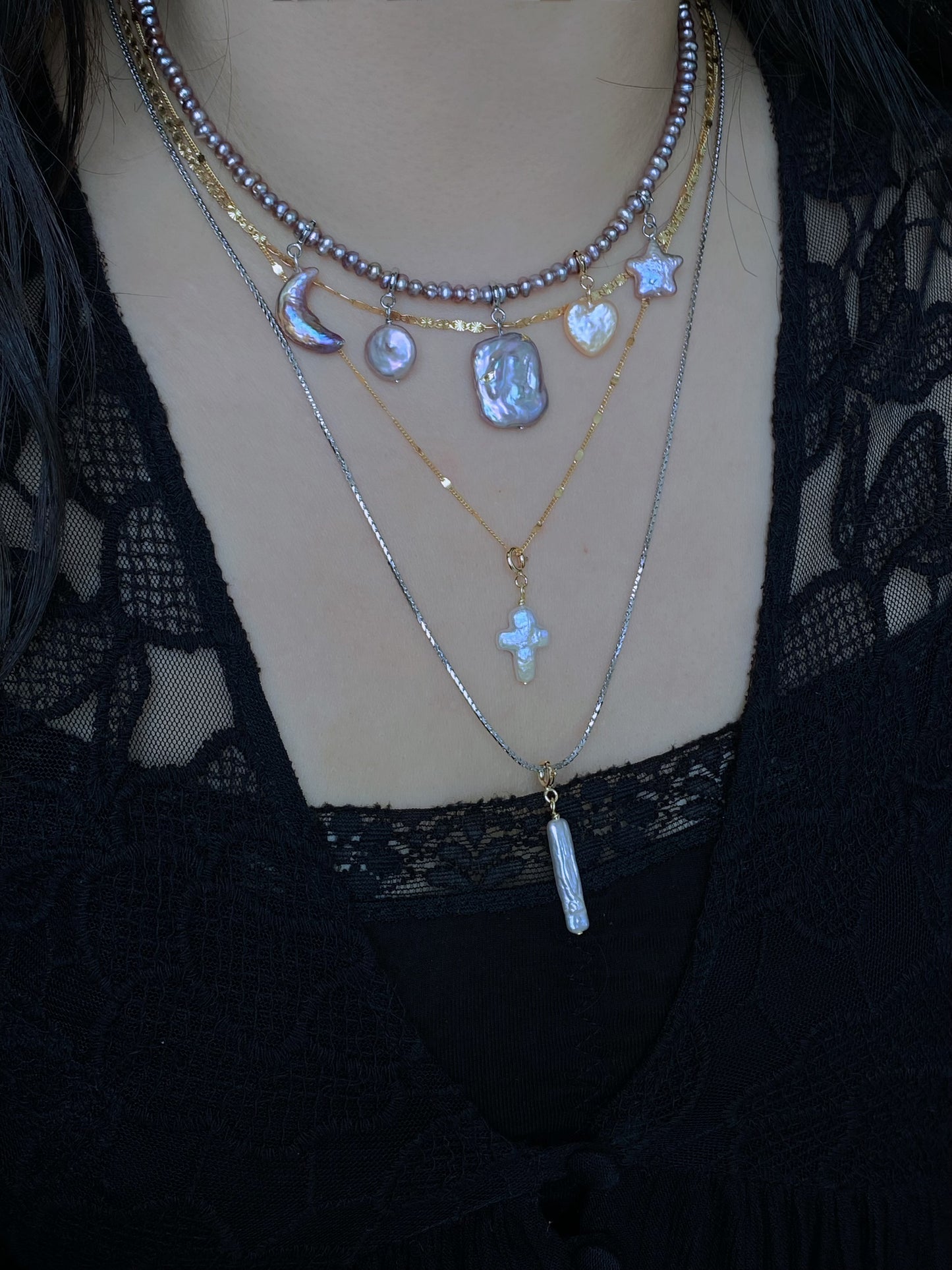 Custom Pearl Charm Necklace  Interchangeable Handmade Baroque Pearl Pendants Multi-Use Charms for Necklace, Bracelet, Anklet, Hair Clip