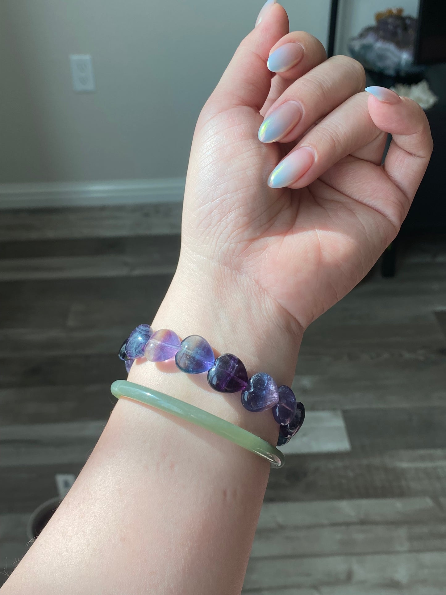 Heart shape cuty green purple fluorite gradient Handmade beads bracelet-Spiritual Healing and Self-Exploration