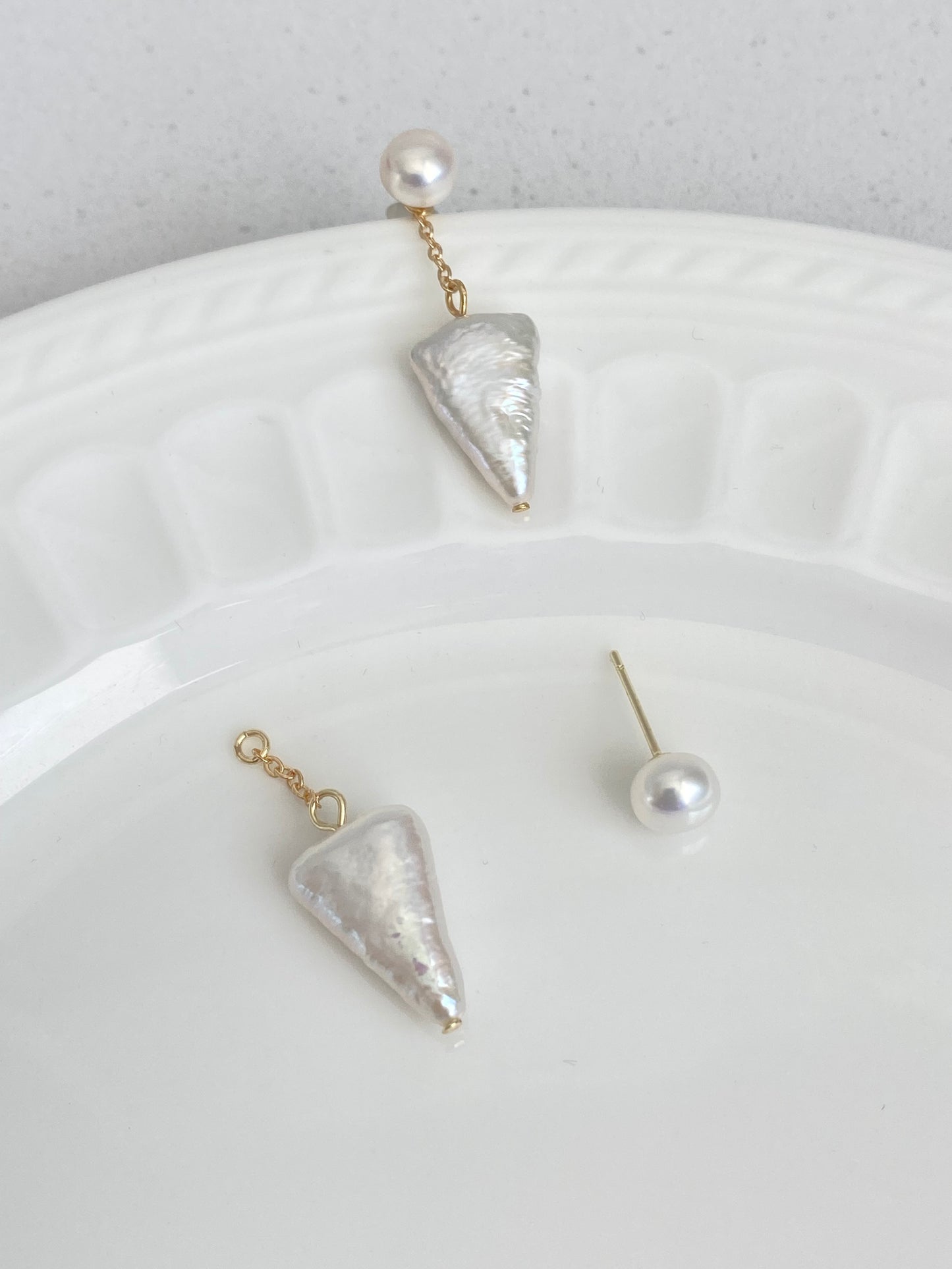 Convertible Pearl Drop Earrings – 3-in-1 Baroque pearl Triangle Earrings – Front Back Stud Earrings – Gift for Her, Bridesmaid, Minimalist Jewelry
