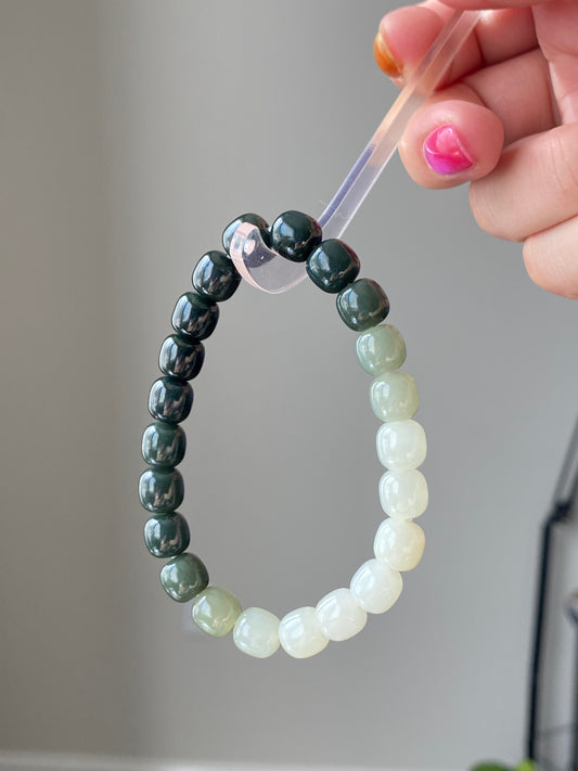 Authentic Gradient Green to White Hetian Jade  Bracelet - Natural Jadeite, Genuine Hetian Jade, Jade Jewelry, Handcrafted Jade for Women