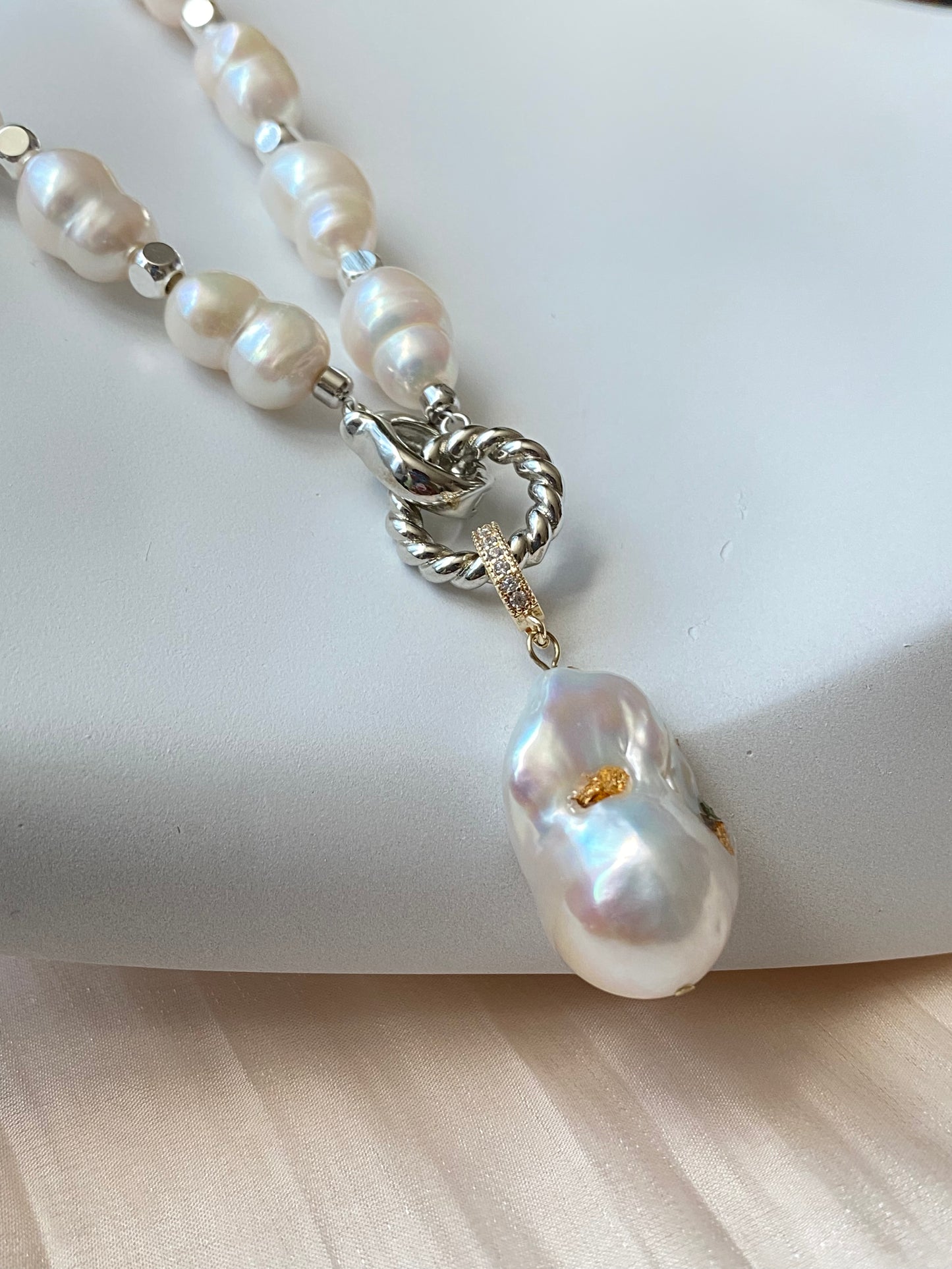 Rare pearl handmade Jewelry necklace with removable baroque pearl Necklace,anniversary gift