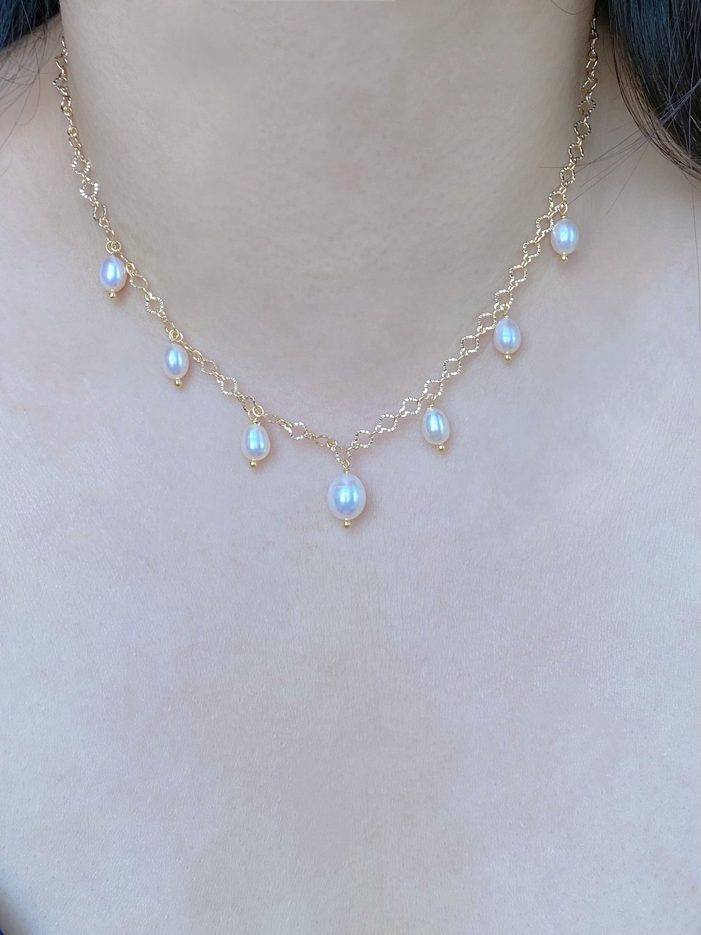 Princess Lace Pearl Necklace  Dainty Freshwater Pearl Drop Necklace Elegant Romantic Gold Choker  Handmade Bridal Jewelry Gift for Her