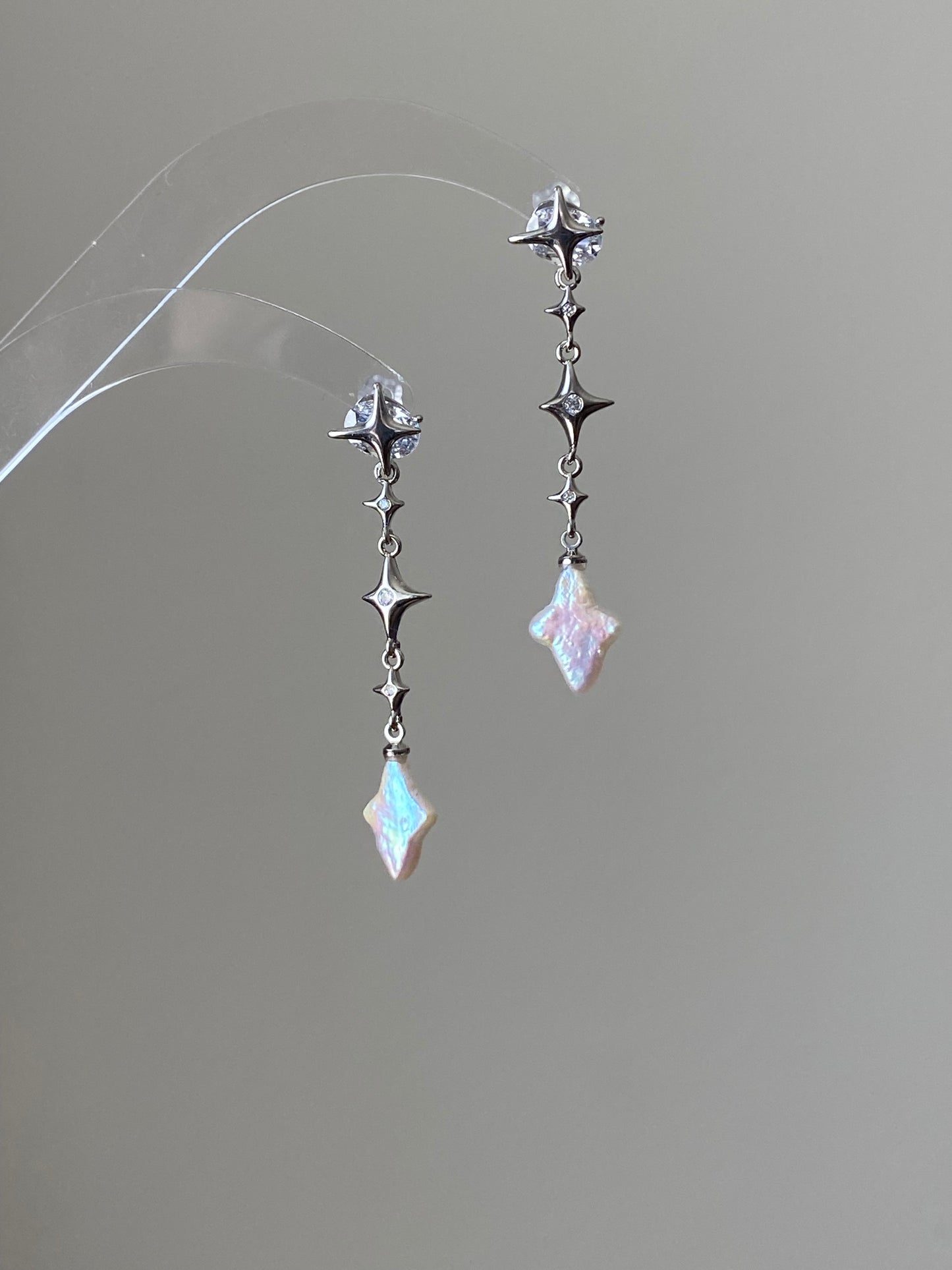 Dainty elegant Dreamworld Baroque cross star Pearl Drop Earring
