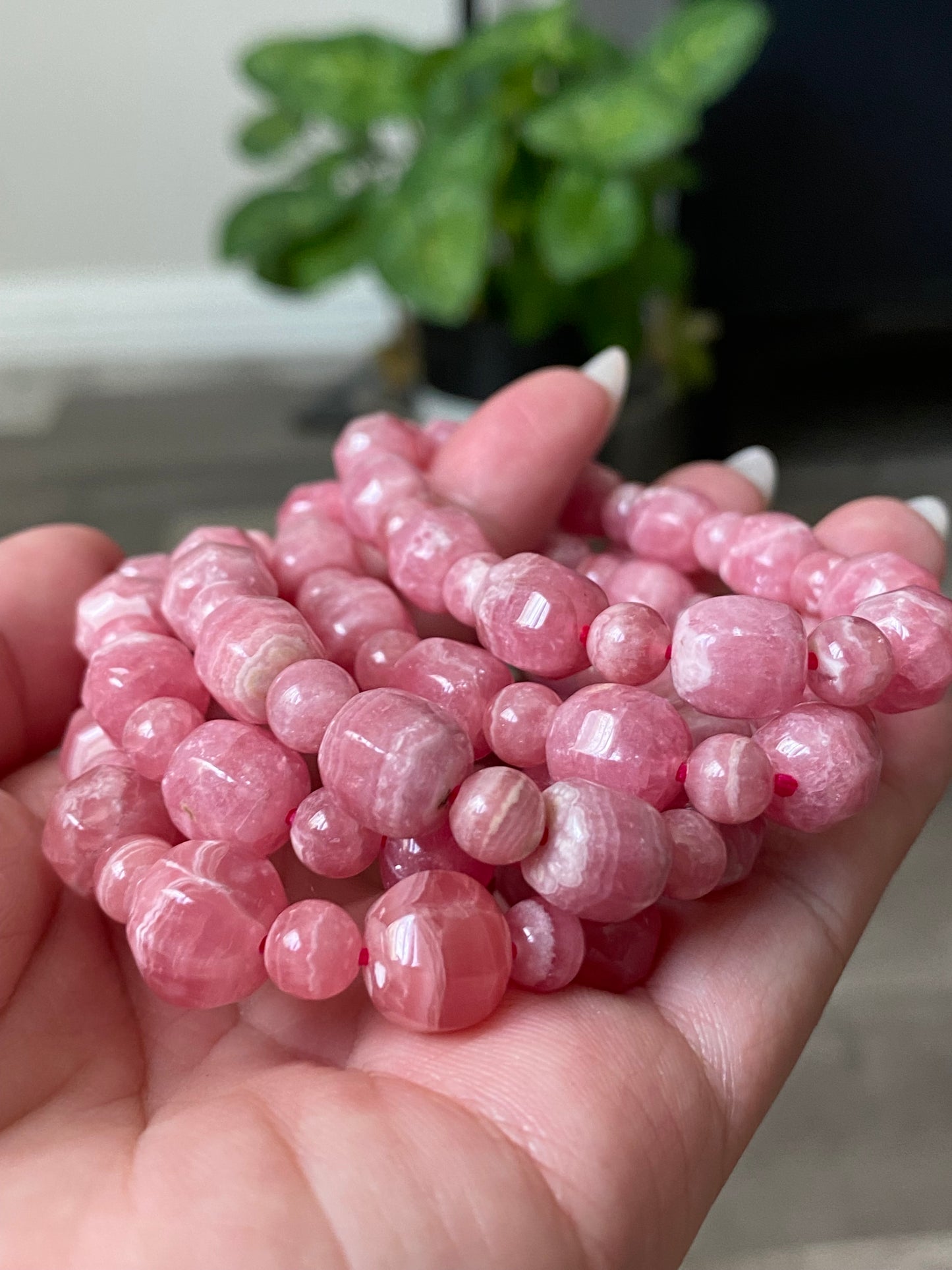 Natural High Grade Rhodochrosite, Faceted Barrel Shape,Pork Belly , Stretchy BraceletGift for loverDiamond Shine-bootsing &Balancing