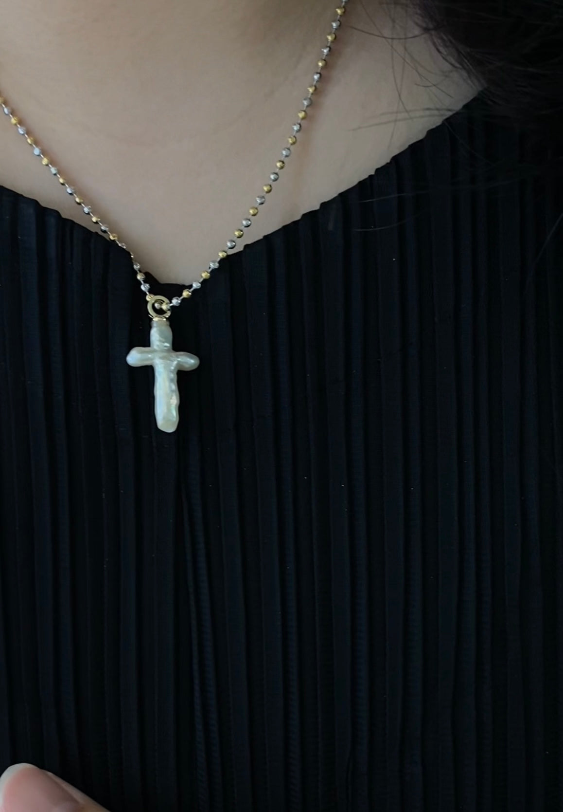 cross pearl removal earring