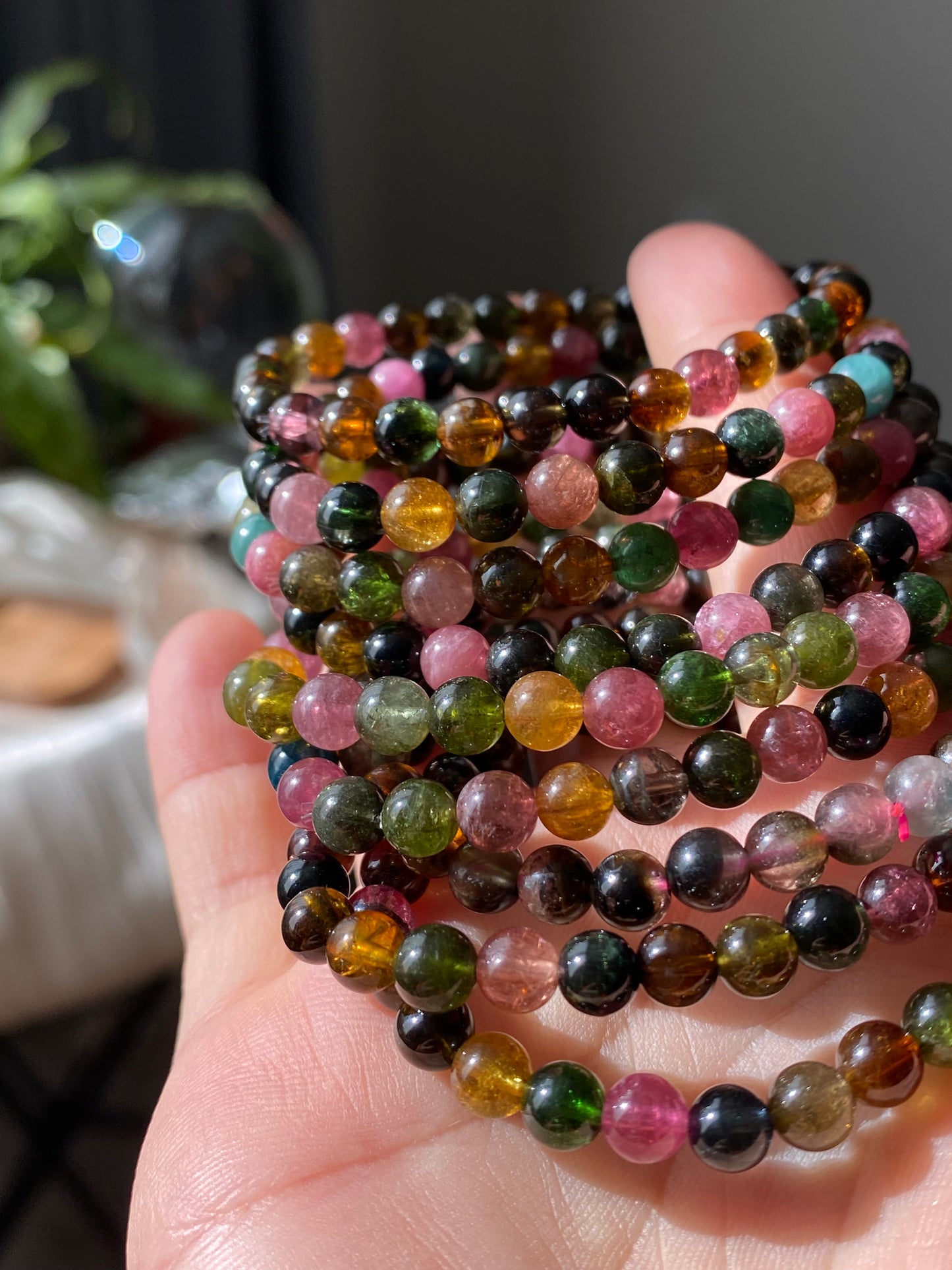 AAAAA Grade Natural Rainbow Candy Tourmaline，watermelon Tourmaline,peace happy bead bracelet 5-6mm,gift for her