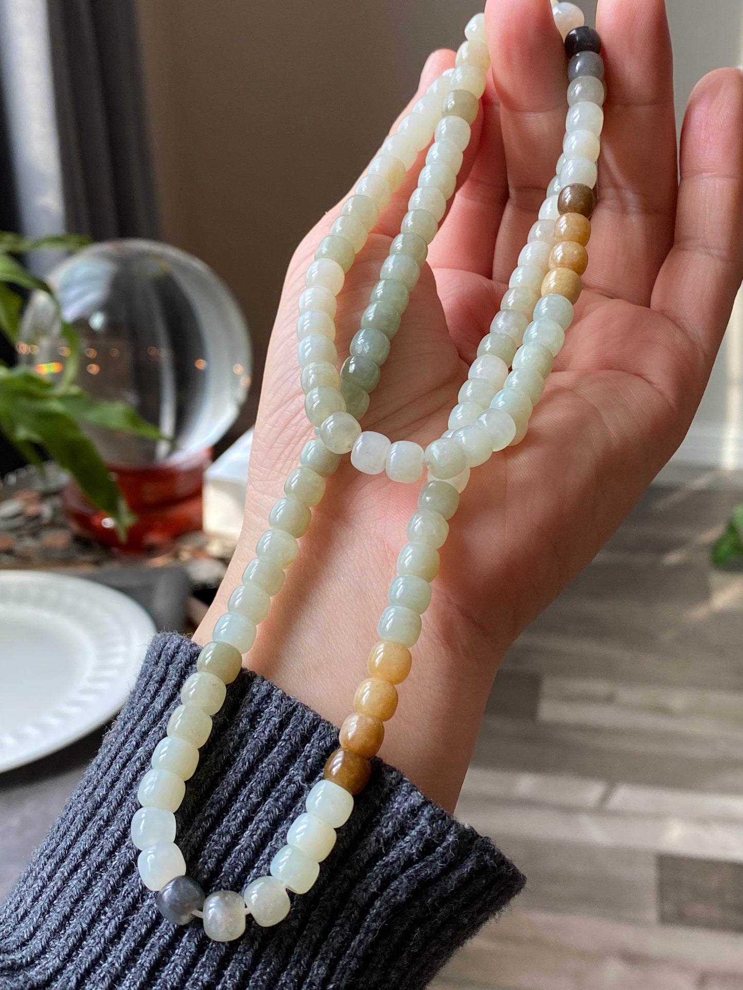 Natural Elegant Long Hetian Jade Necklace with Healing Barrel-Shaped Beads