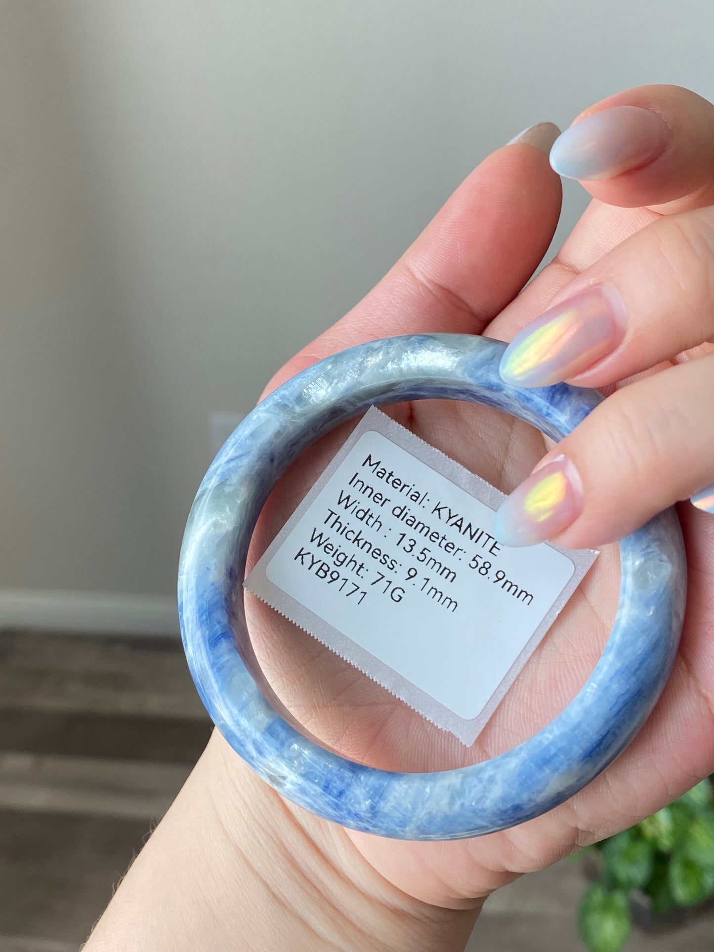 Natural blue and white spiritual and mental healing Kyanite Bangle- Throat and Third Eye Chakras