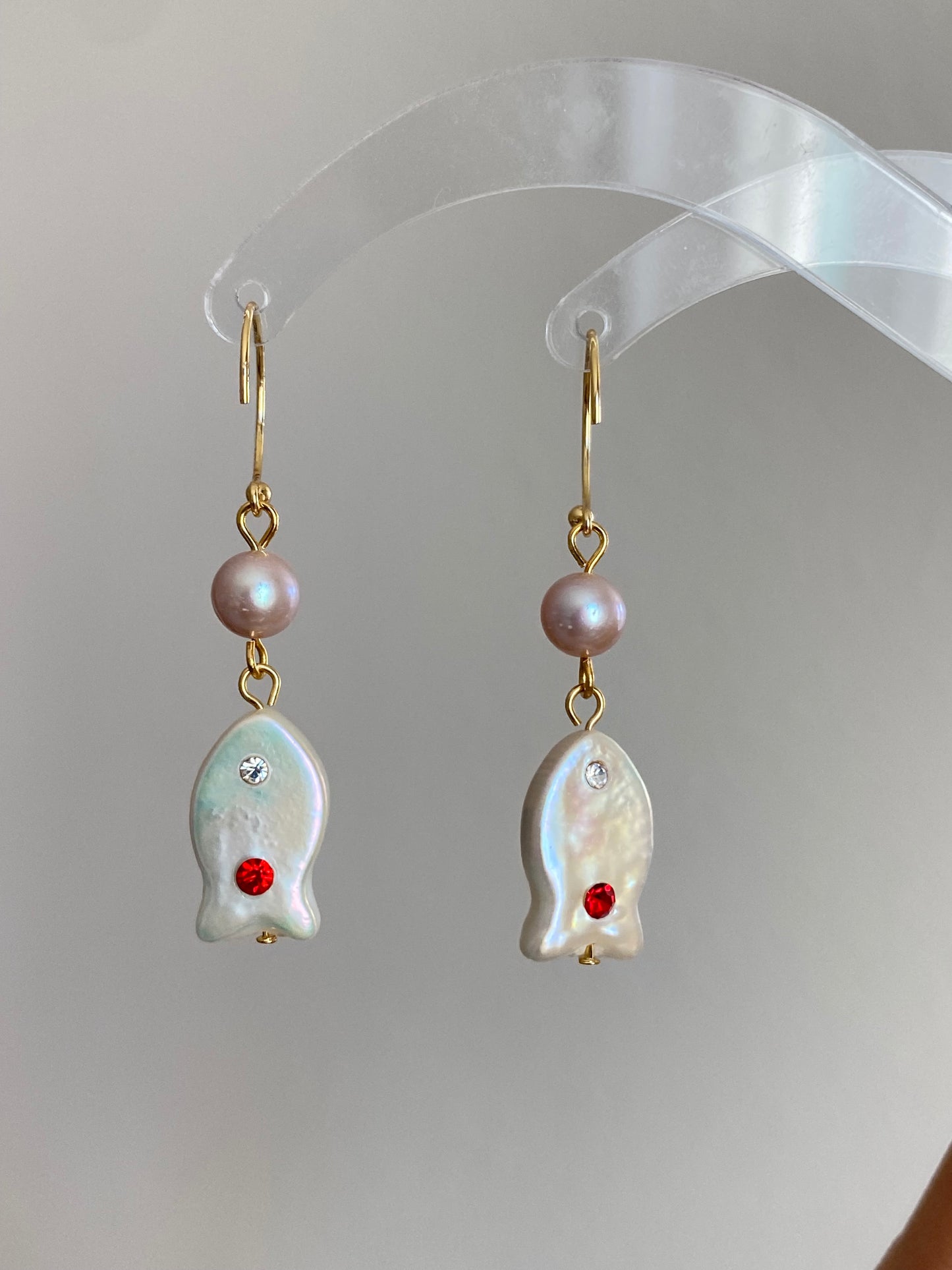 Unique Baroque Pearl Earrings with Zircon Earring  Rocky Fish Dangle Earring Elegant Dainty Pearl Earrings Gift Friendship gift