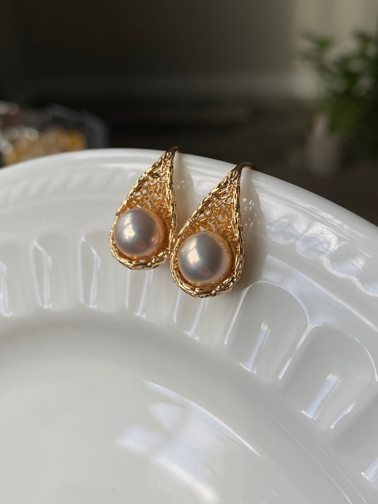 Nestled Pearl Earrings in Gold | Symbolic Love Jewelry | Secure Affection Gift