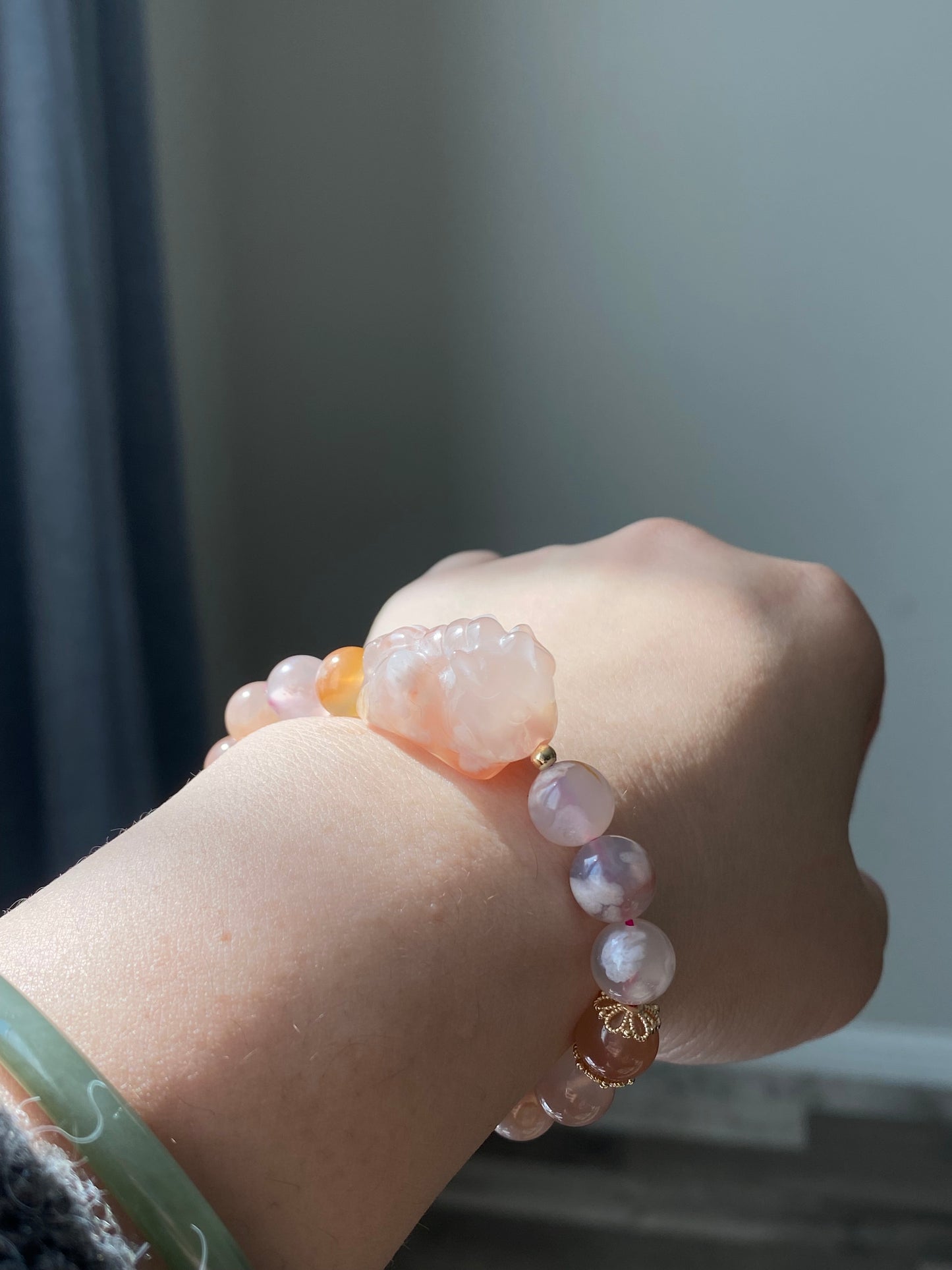 handcraft Natural flower agate-cherry blossom agate-sakura agate Unicorn Bead bracelet/friendship gift