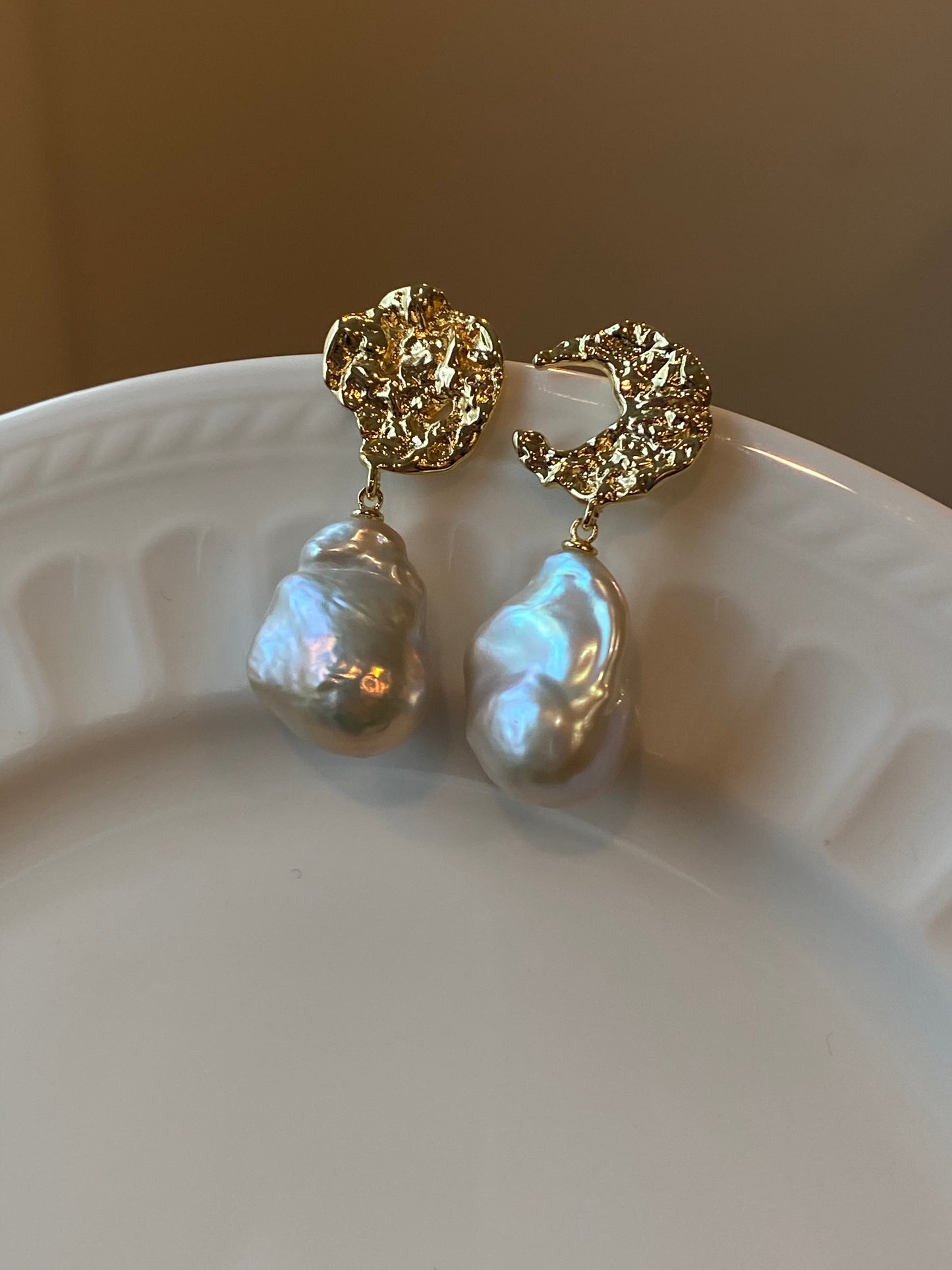 Sun and Moon Fireball Baroque Pearl Earrings | Handcrafted Love Symbol Jewelry | Celestial Romance