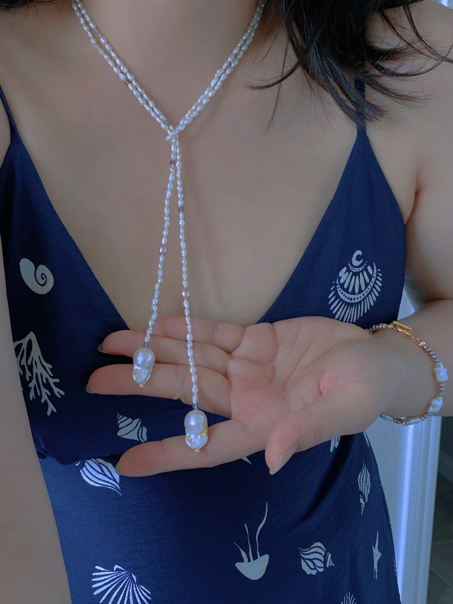 Handmade Freshwater Baroque Pearl Long Necklace 47" Multi-Way Wrap Lariat Pearl Necklace