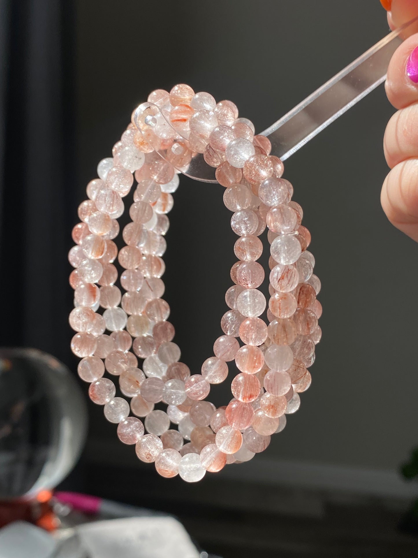 AAAA Grade Natural Rutilated Quartz White Pink Red rabbit Rutilated crystal bead bracelet 5mm+ Negative Energy Clearing and Protection