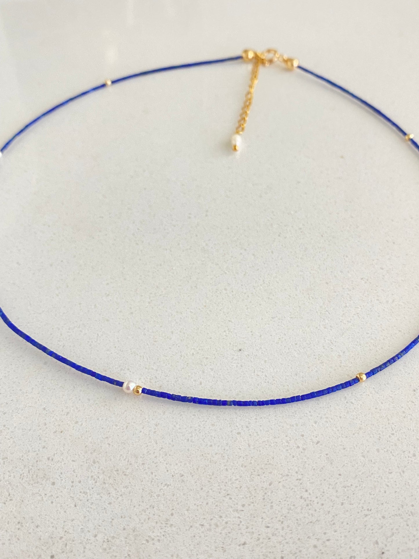 Unique found 1mm Lapis Lazuli  Tiny Pearl Choker Necklace Dainty Minimalist Beaded Necklace  Dainty Layering Necklace ultra thin choker