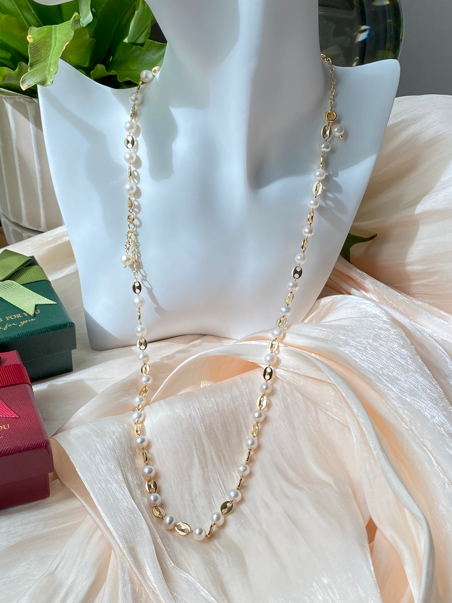 Natural freshwater pearl d'ancre link multiple use bracelet and necklace,gift for her,anniversary gift