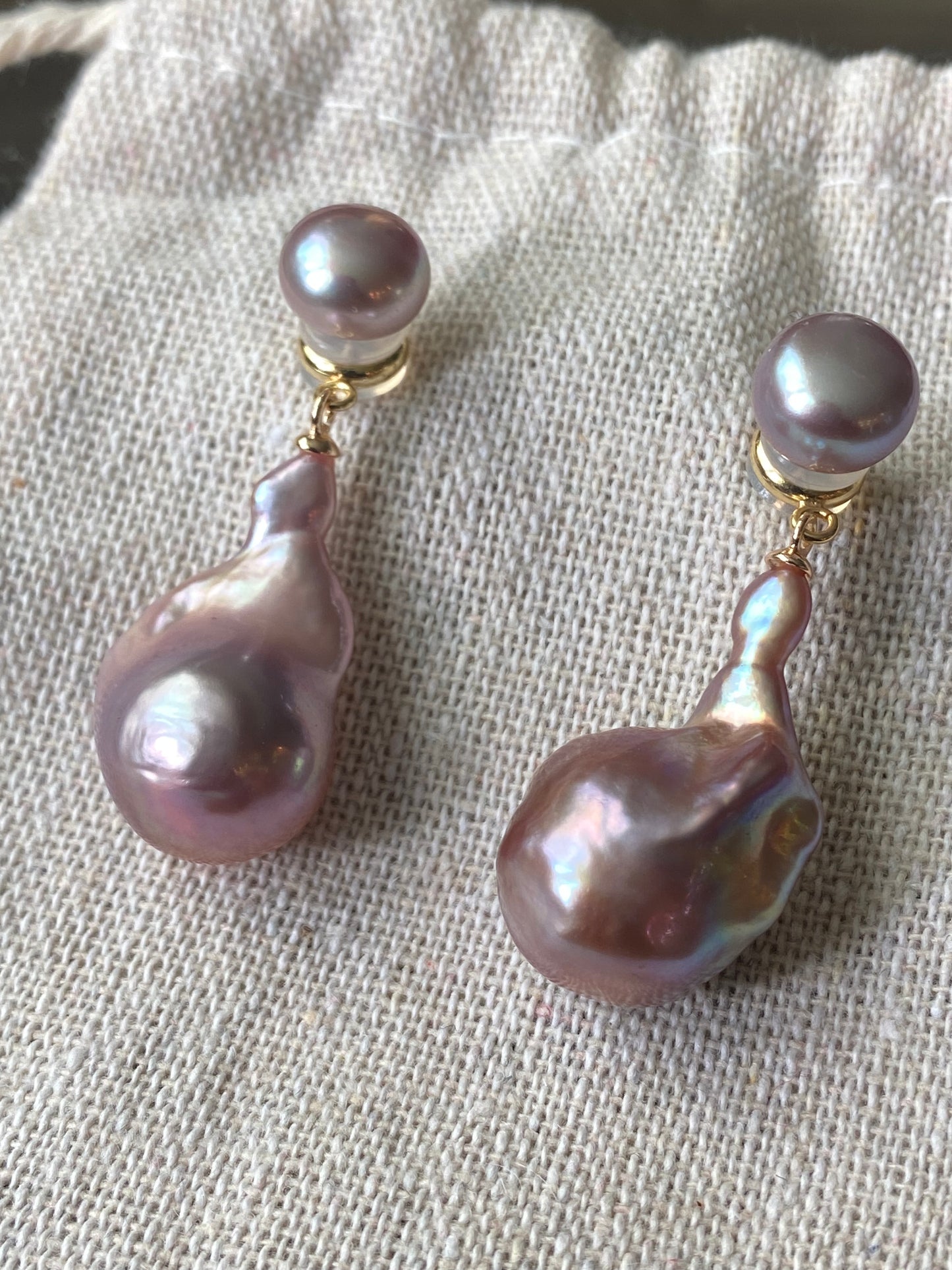 Versatile Purple Baroque Pearl Earrings | Dual-Wear Love Symbol Studs | Fashionable Daily Accessory