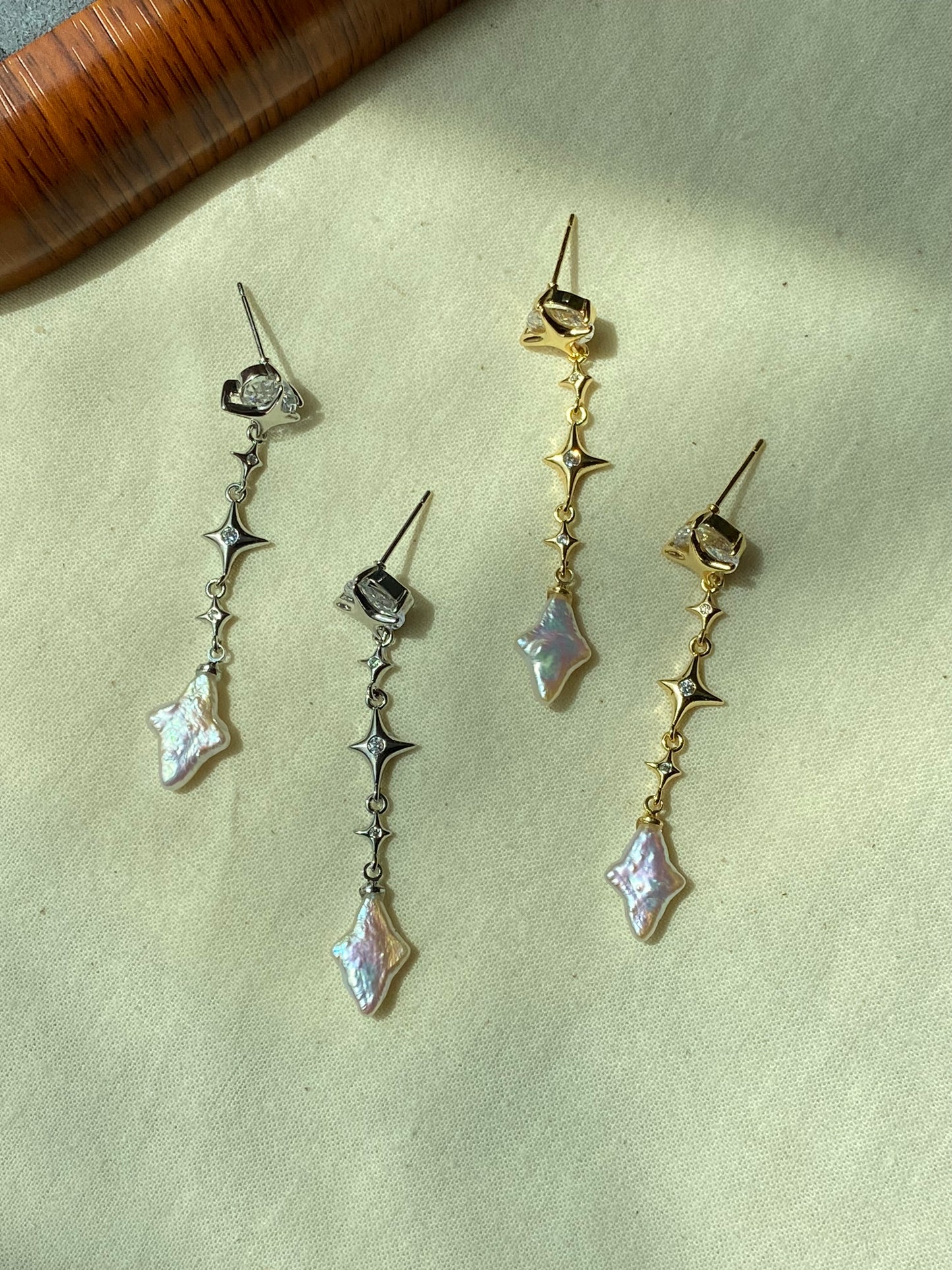 Dainty elegant Dreamworld Baroque cross star Pearl Drop Earring