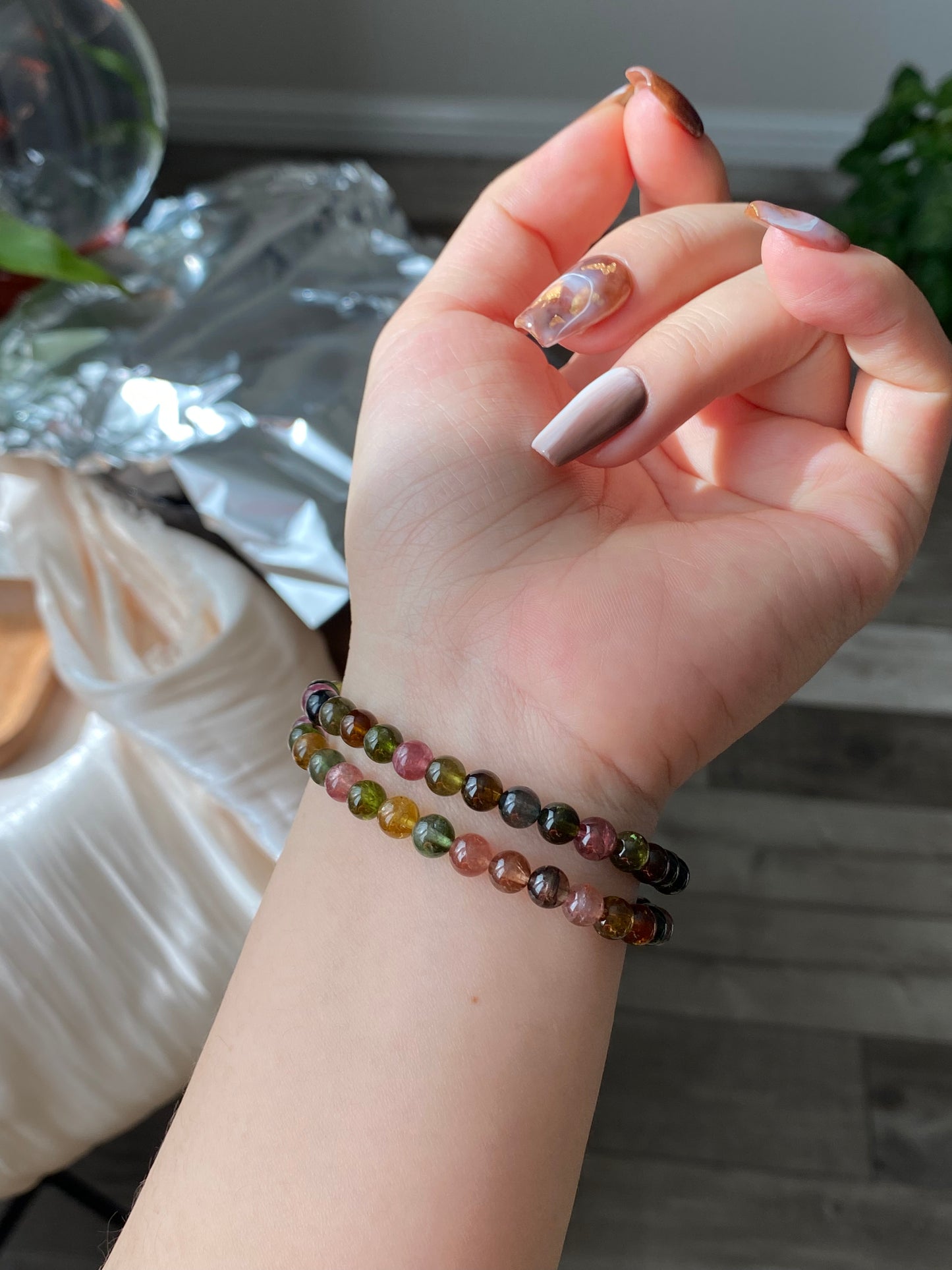 AAAAA Grade Natural Rainbow Candy Tourmaline，watermelon Tourmaline,peace happy bead bracelet 5-6mm,gift for her