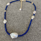 Lapis Lazuli and Diamond-Shaped Baroque Pearl Necklace  | Fireball Baroque Pearl | Handmade Gift | Gift for Mom | Chocker Necklace