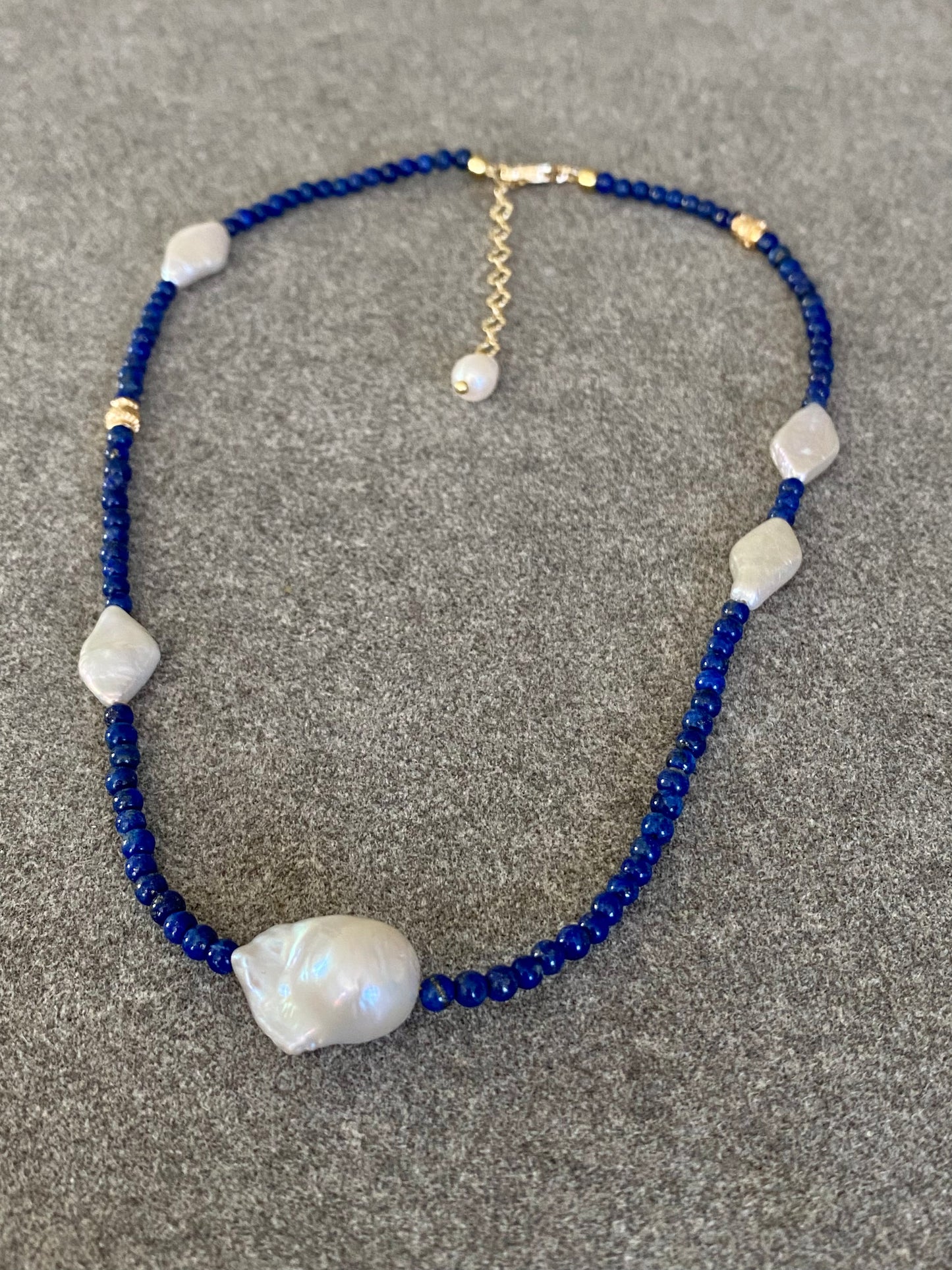 Lapis Lazuli and Diamond-Shaped Baroque Pearl Necklace  | Fireball Baroque Pearl | Handmade Gift | Gift for Mom | Chocker Necklace