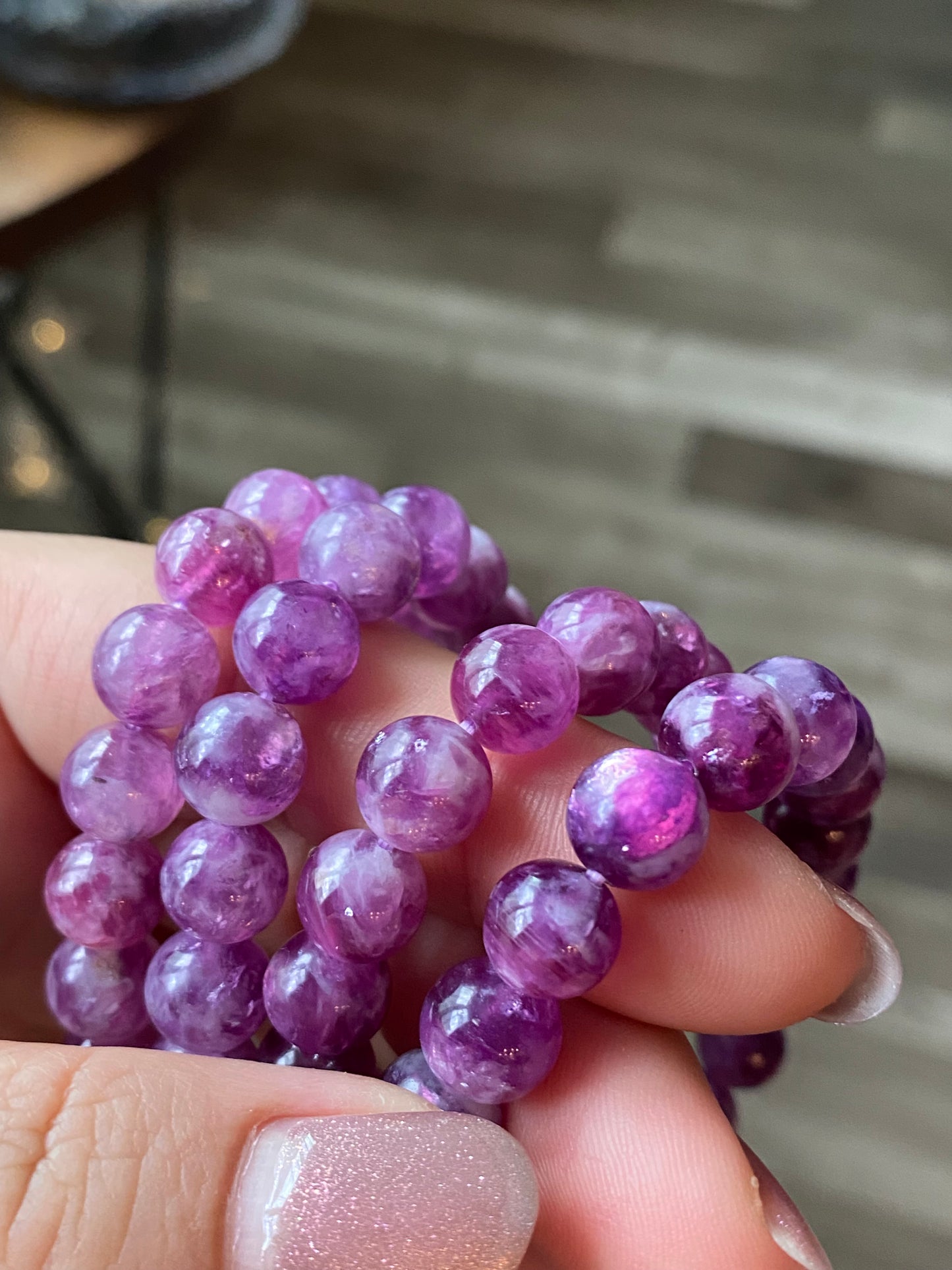 AAAA grade  natural purple Lepidolite bracelet, Mica Rutilated Quartz gift for her