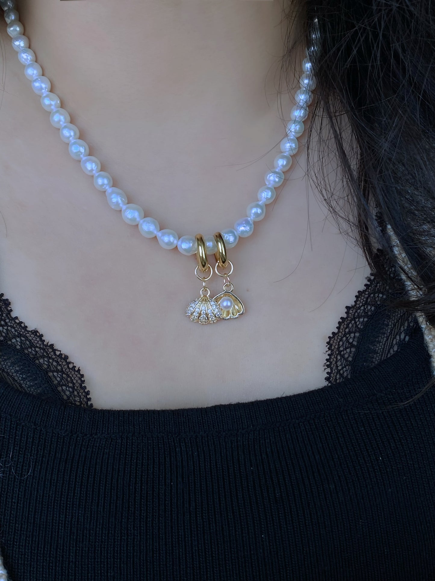starfish shell Akoya earrings, mismatched earrings, zircon earrings, asymmetrical earrings,  pearl pendant, elegant Dainty gift for her