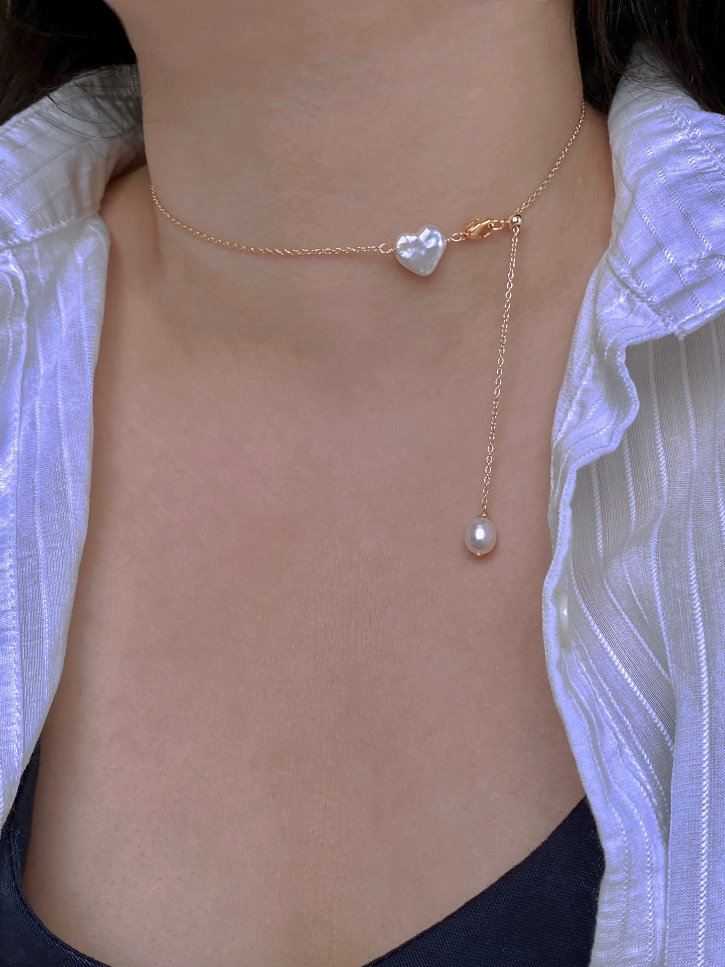 Handmade Minimalist Baroque Pearl Necklace heart  Necklace slice heart chocker necklace   Bridesmaid Gift for Her necklace lover gift