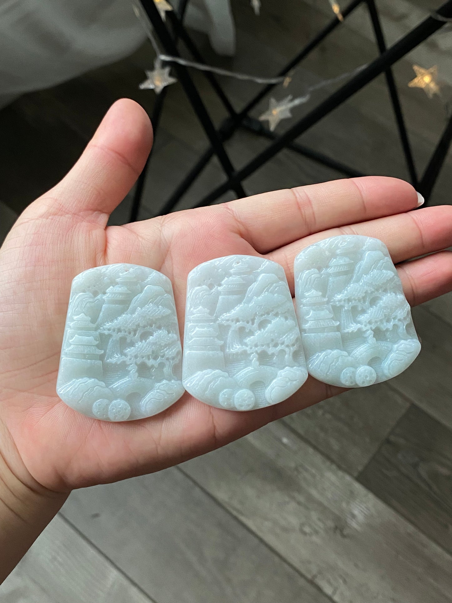 Natural Hand-Carved Burmese Jadeite Landscape Pendant | Healing White Jade Jewelry