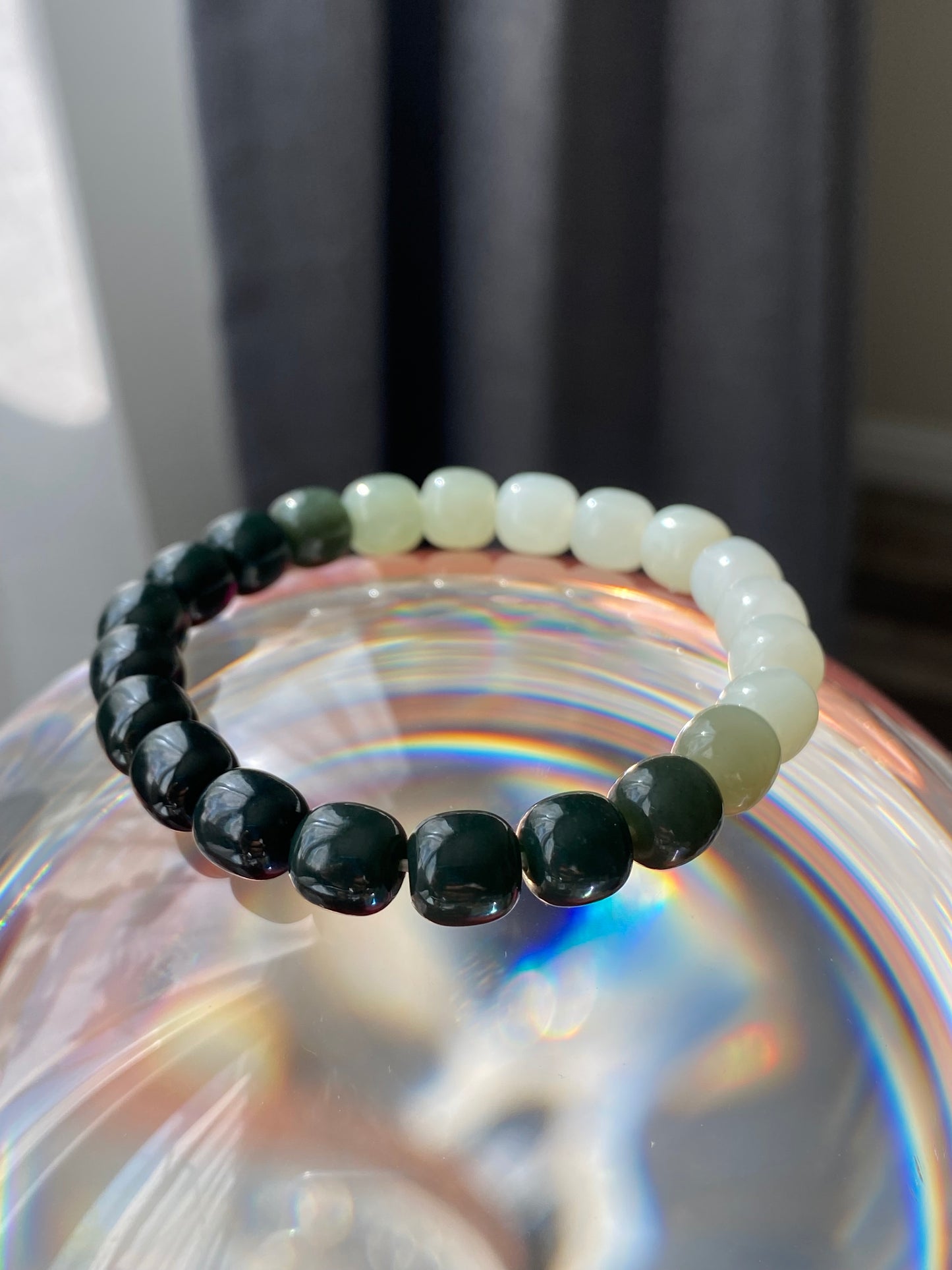 Authentic Gradient Green to White Hetian Jade  Bracelet - Natural Jadeite, Genuine Hetian Jade, Jade Jewelry, Handcrafted Jade for Women