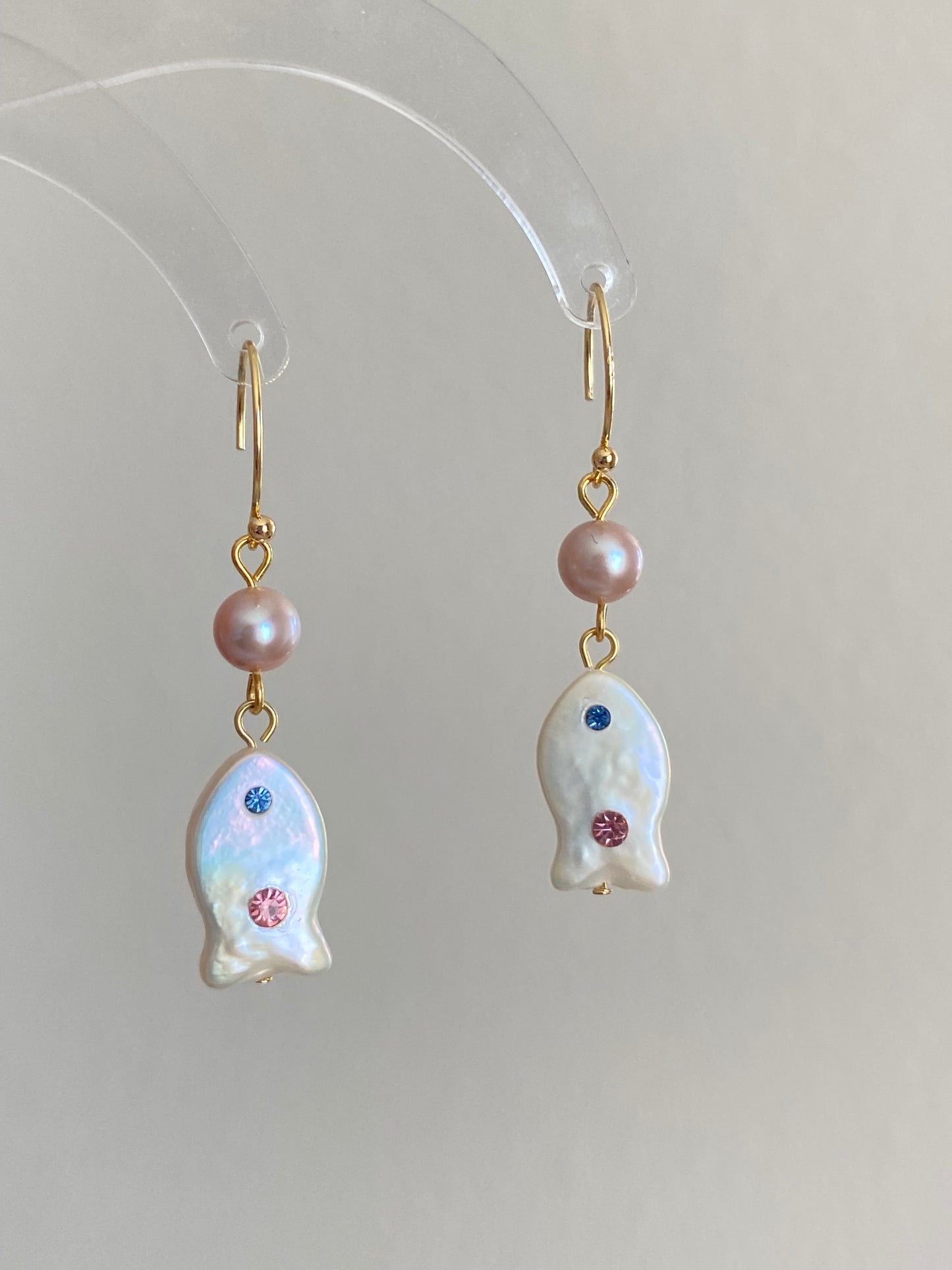 Unique Baroque Pearl Earrings with Zircon Earring  Rocky Fish Dangle Earring Elegant Dainty Pearl Earrings Gift Friendship gift