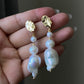 Large baroque pearl earrings/Flameball white pearl/Freshwater pearl/Dangling earrings/dangle earrings /Bridal Earrings