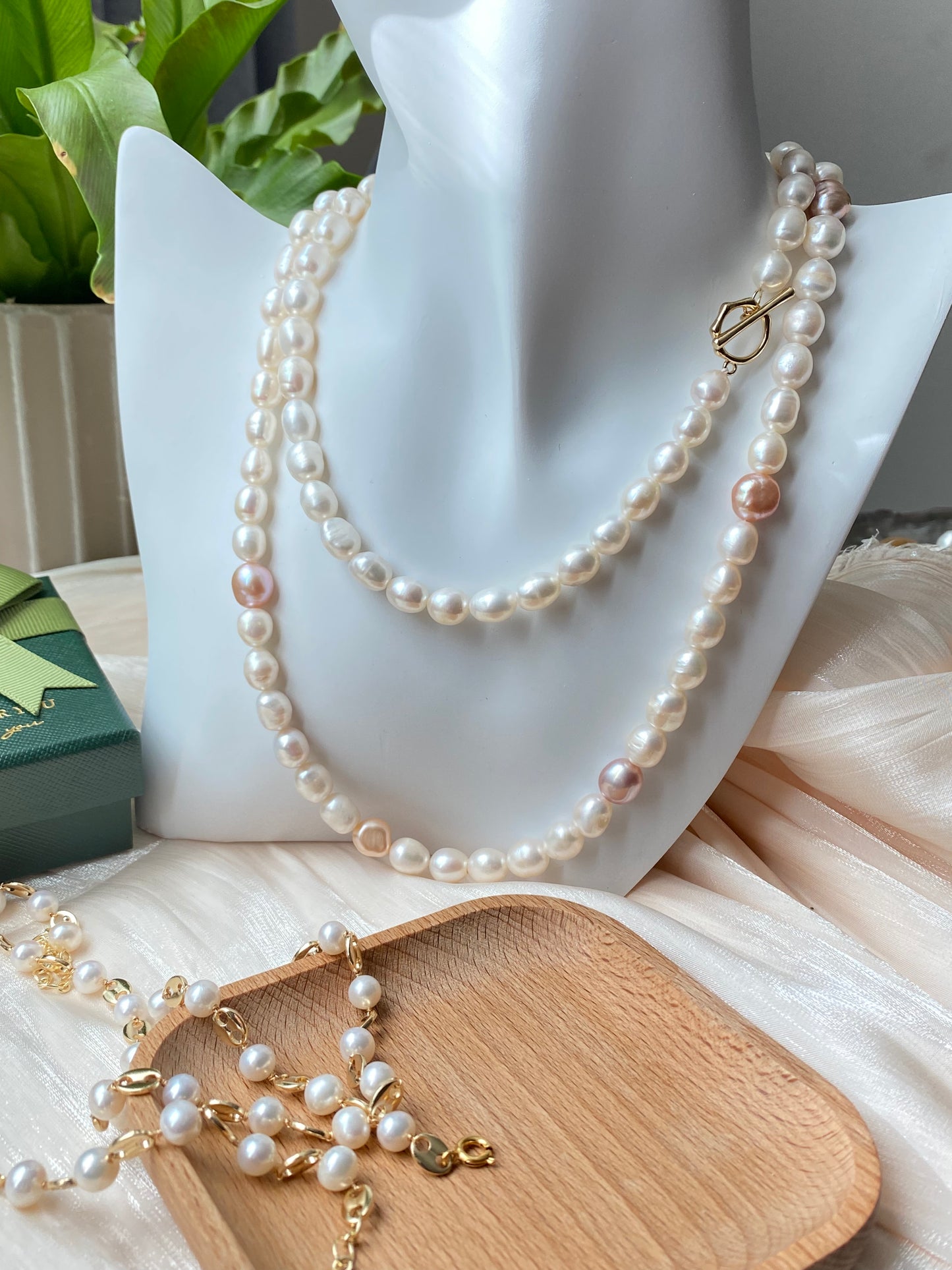 Natural freshwater pearls apricot with candy pearl stone multiple used long pearl necklace,double wrap chocker necklace,gift for her