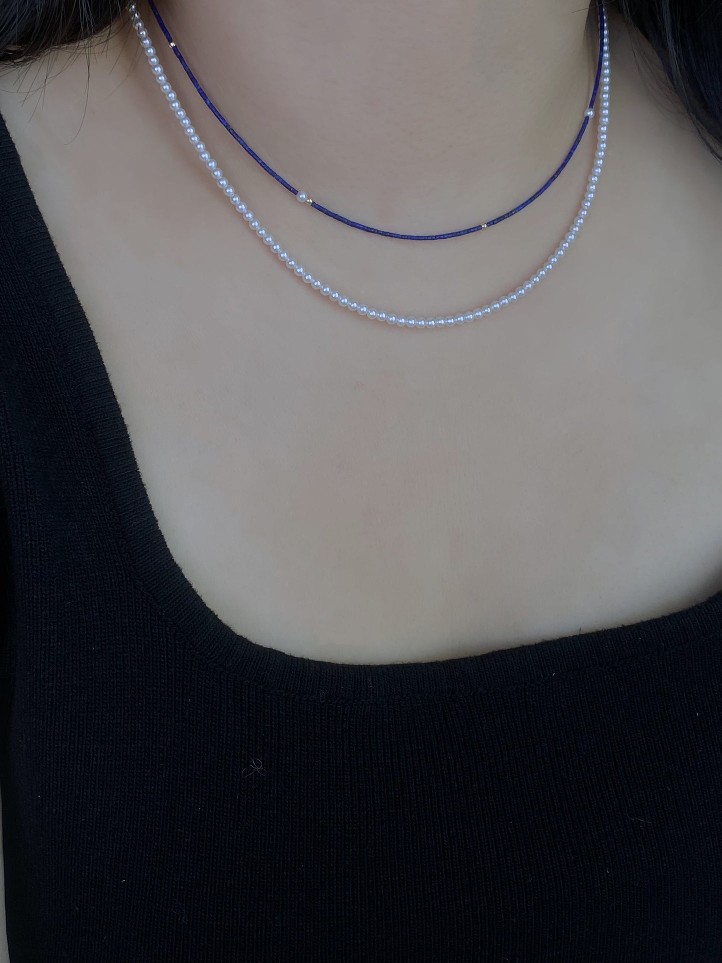 Unique found 1mm Lapis Lazuli  Tiny Pearl Choker Necklace Dainty Minimalist Beaded Necklace  Dainty Layering Necklace ultra thin choker