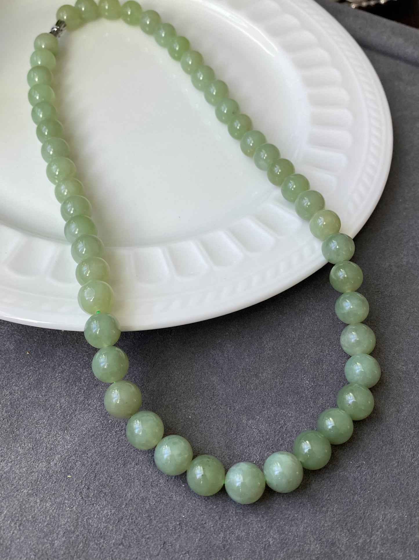 High Grade Natural Lake Green Smooth Round Jade Bead Necklace 9mm | Lucky | birthdays Gift|  anniversaries gift