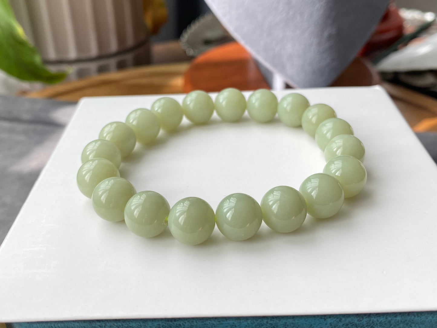 Natural Green & Yellow Jadeite smooth round Jade Bracelet | White Jade Healing Properties | Serene Energy Jewelry