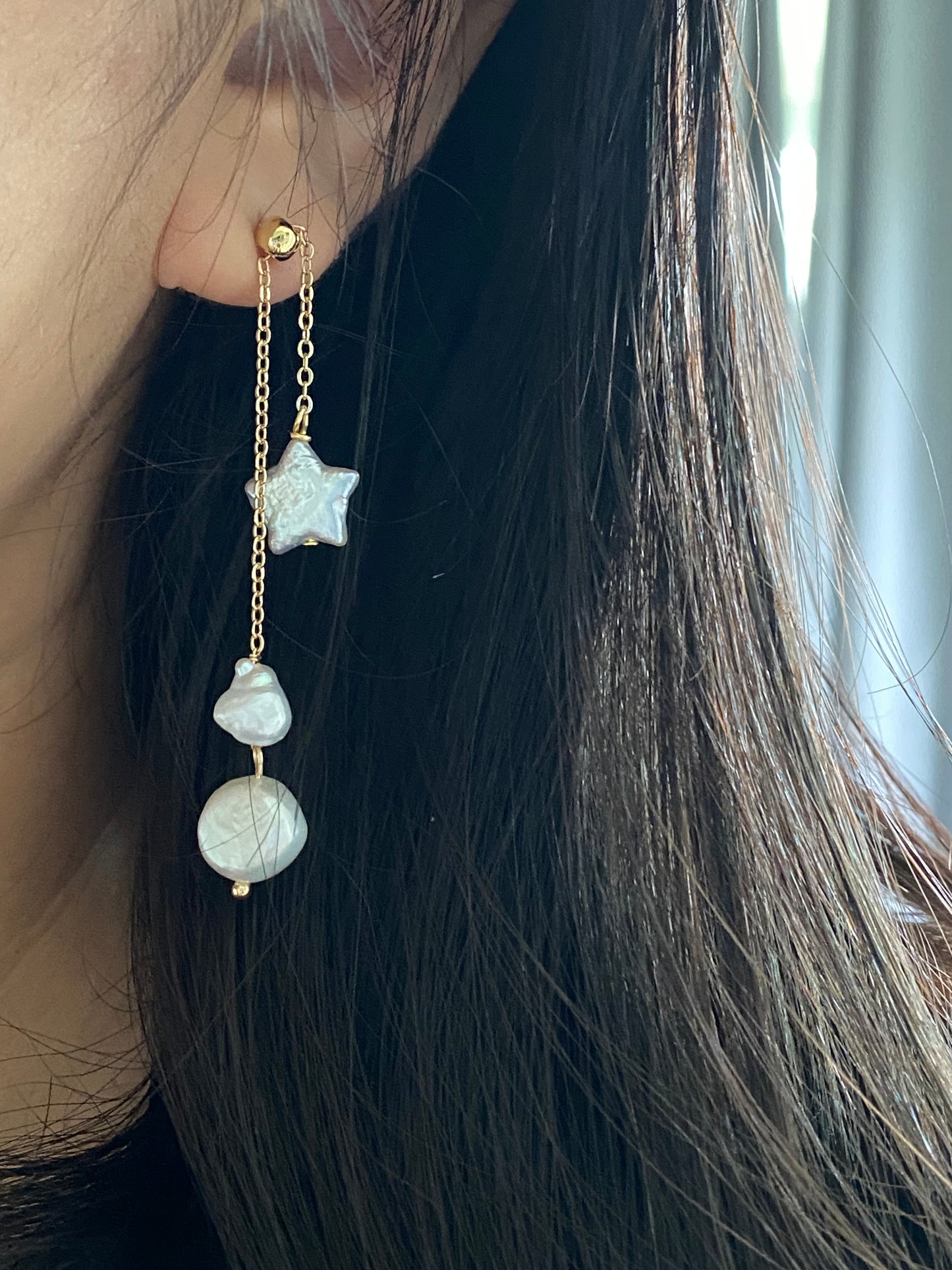 Handmade natural baroque pearl star adjustable dangle drop earring,gift for her,christmas gift