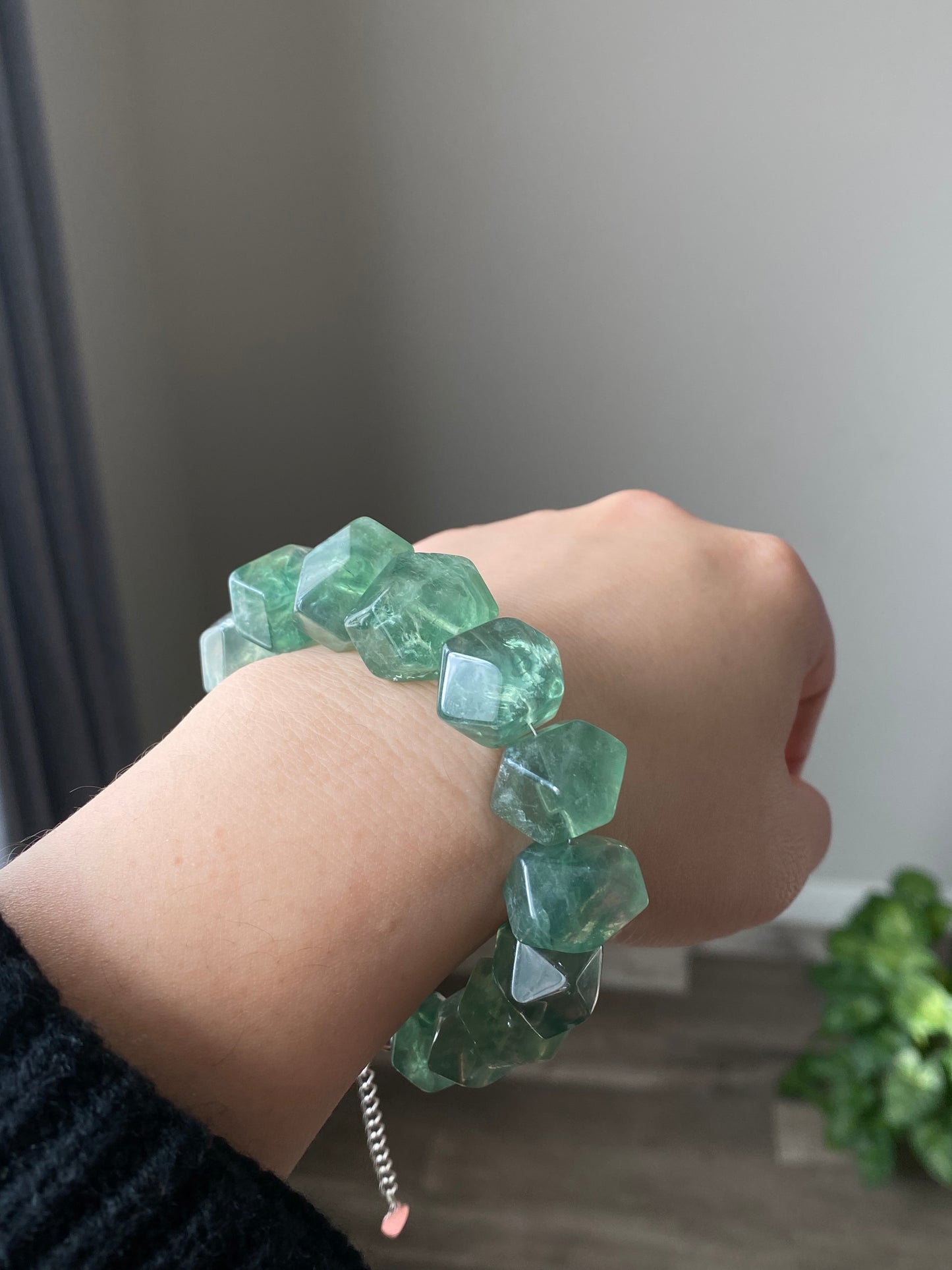 Natural Huge Faceted Fluorite Bracelet - Faceted Raw Stone for Clarity & Protection Healing