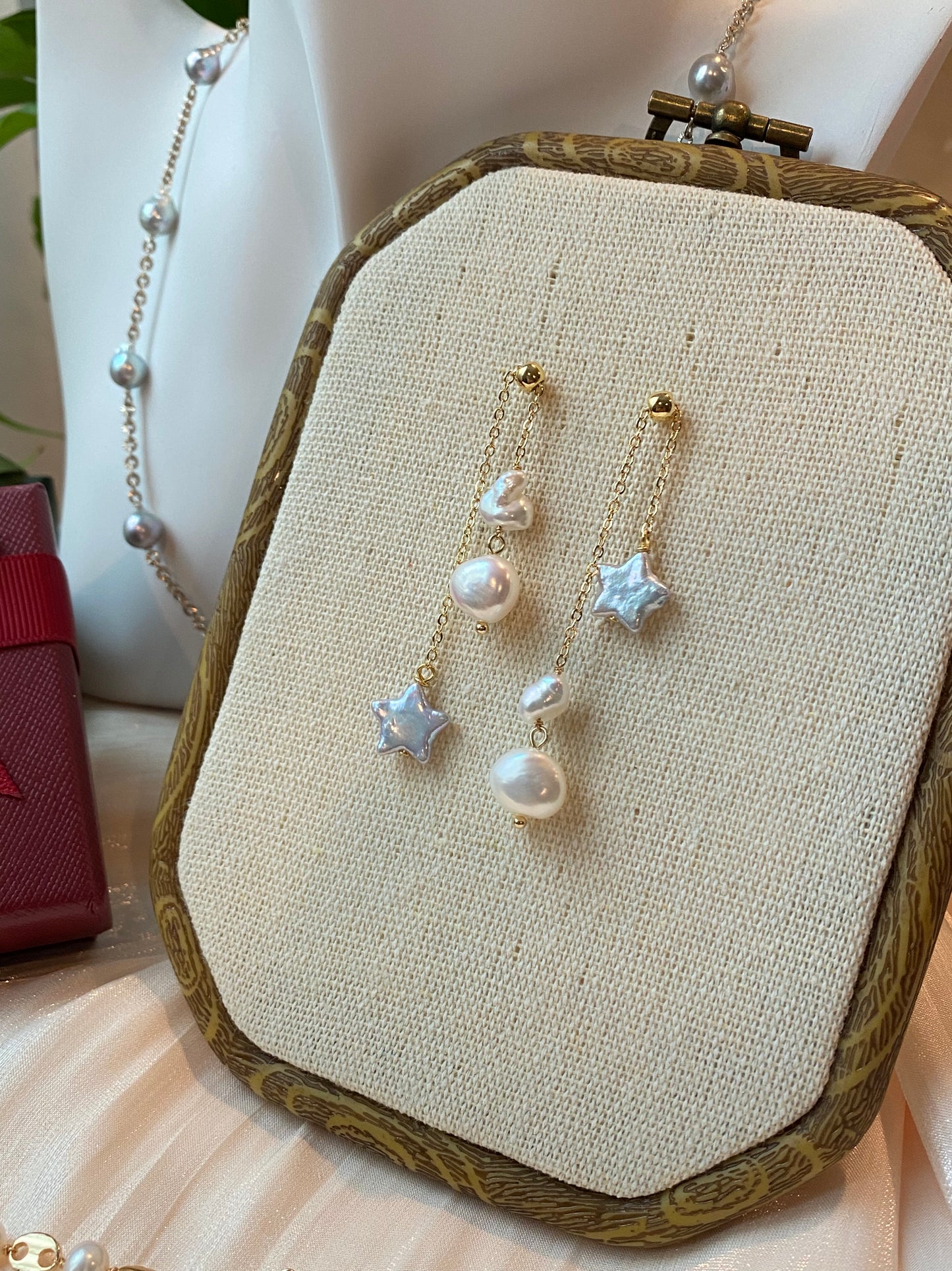 Handmade natural baroque pearl star adjustable dangle drop earring,gift for her,christmas gift