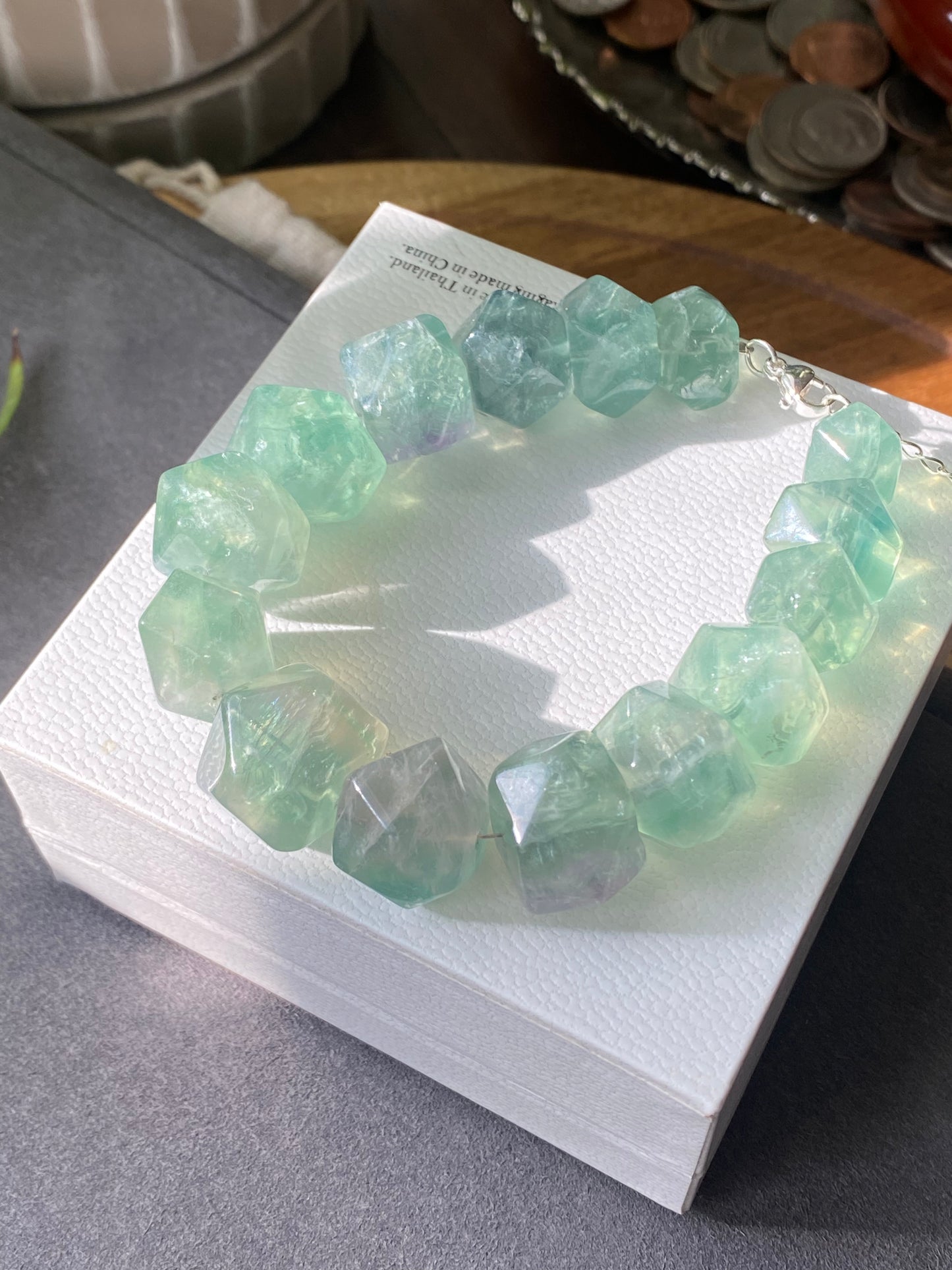 Natural Huge Faceted Fluorite Bracelet - Faceted Raw Stone for Clarity & Protection Healing